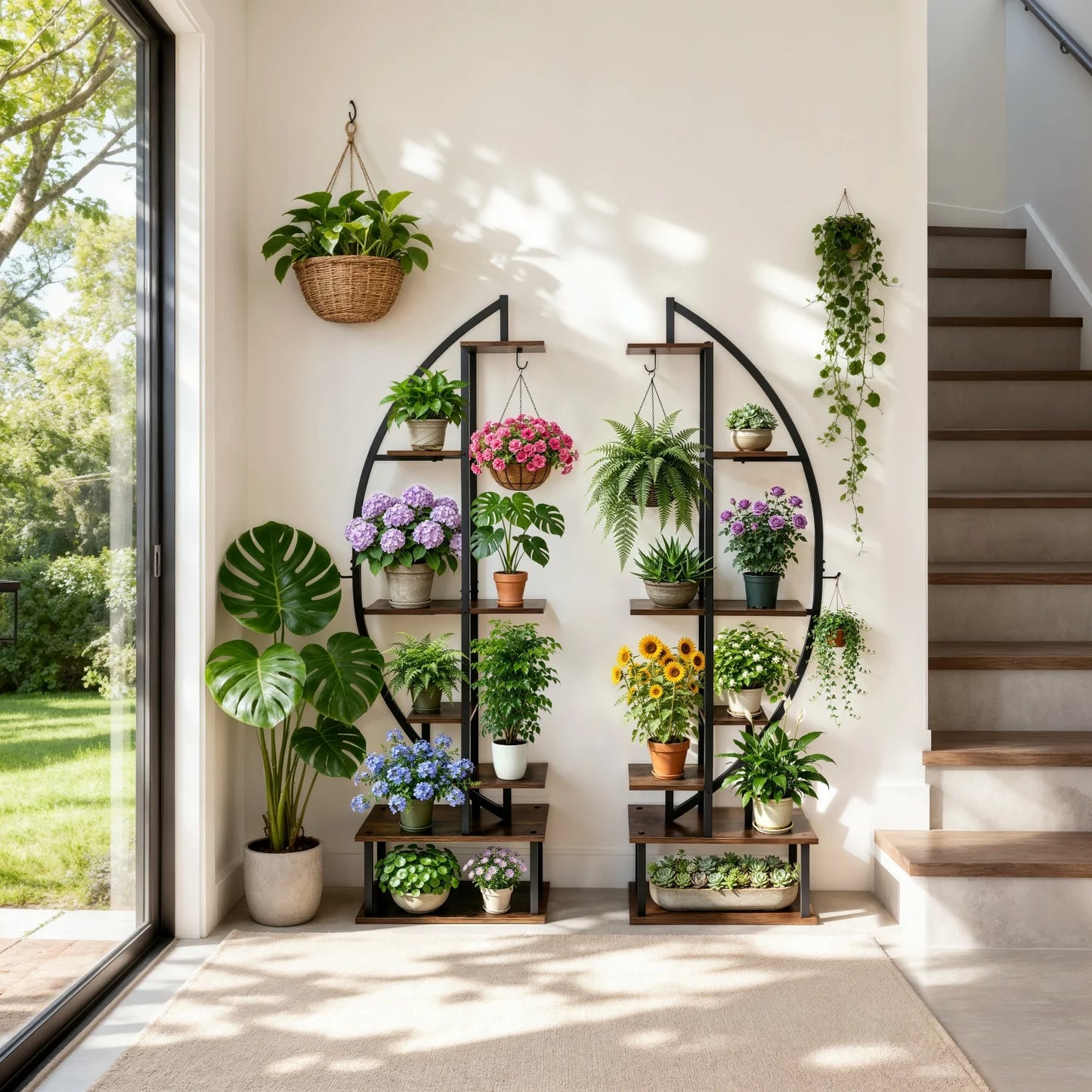 Seven-Tier Metal Plant Stand Half Moon Rack For Living Room