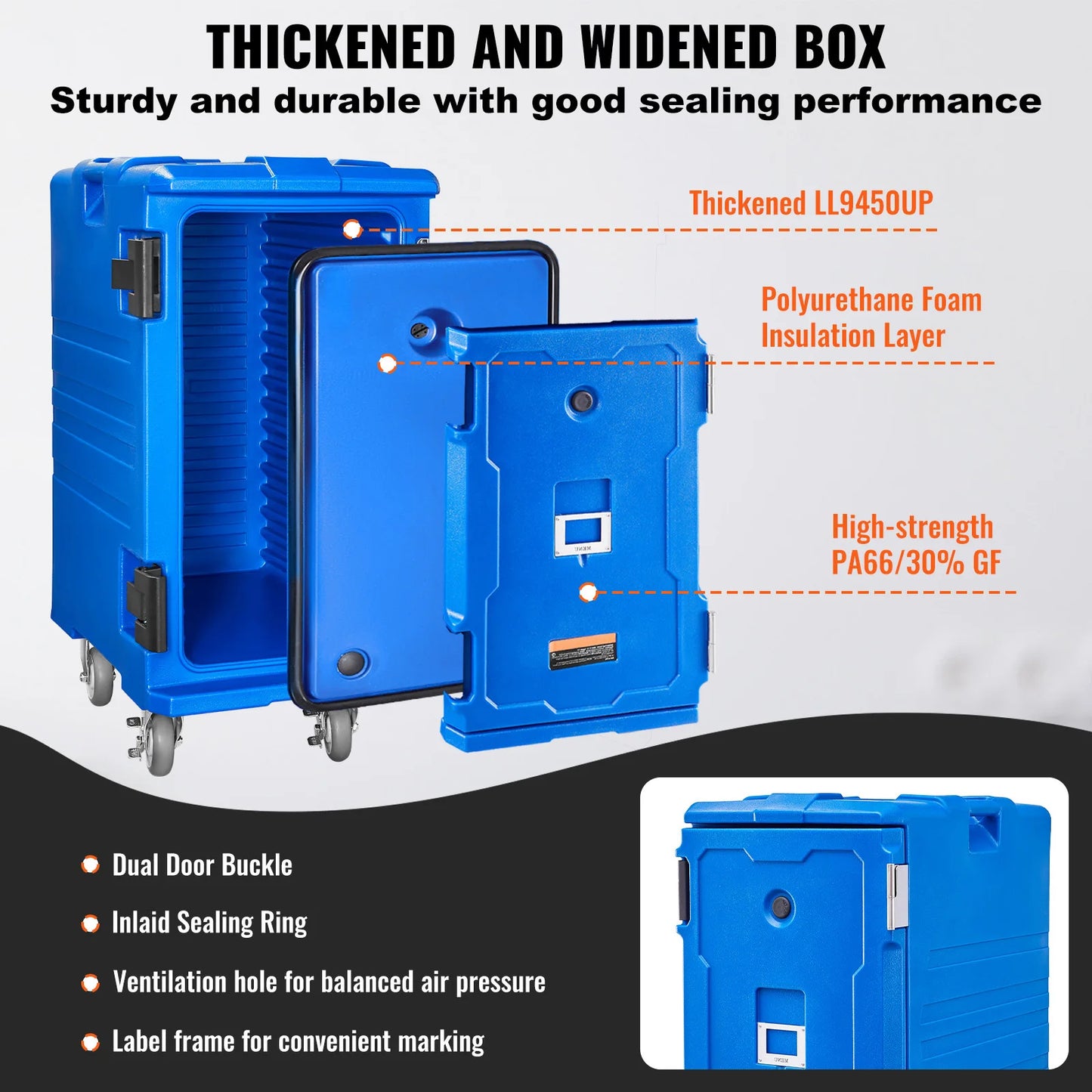 VEVOR Insulated Food Pan Carrier 120L Front Loading With Handle And Double Buckles For Restaurant Canteens