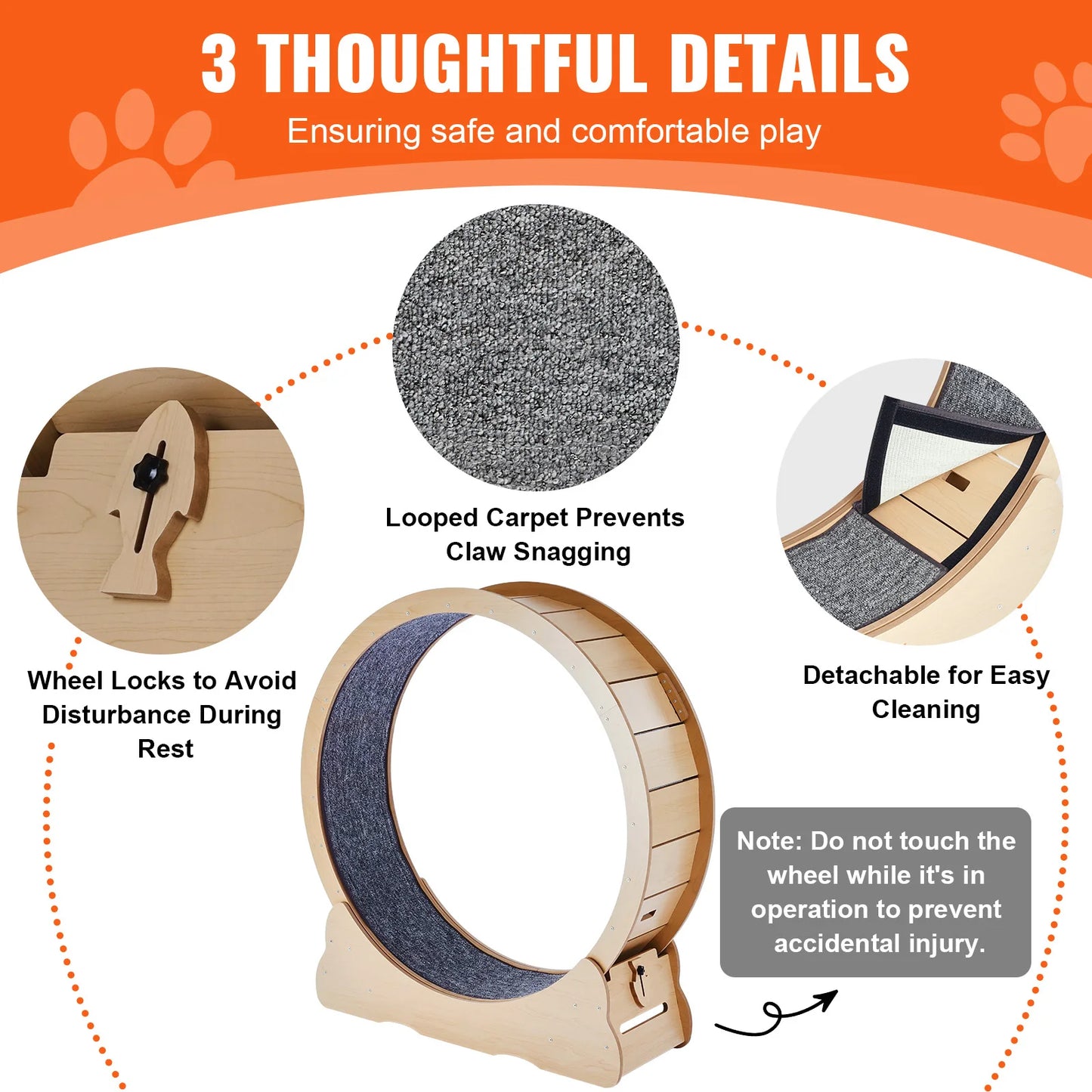 Wooden Cat Exercise Wheel For Indoor Cats Durable Large Treadmill Wheel With Detachable Carpet And Cat Teaser