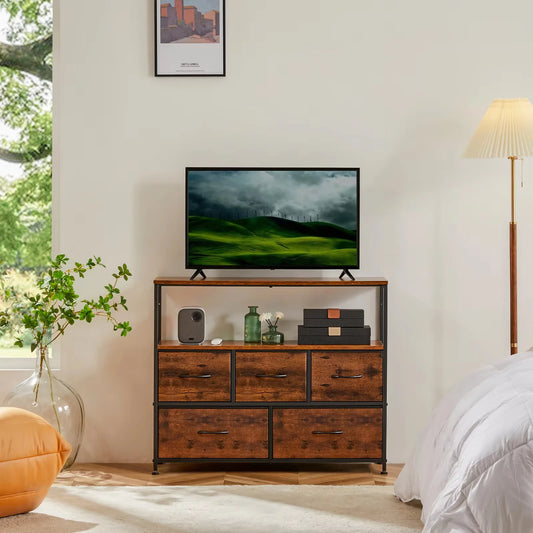 JHK Fireplace TV Stand Dresser With Fabric Drawers For Bedroom