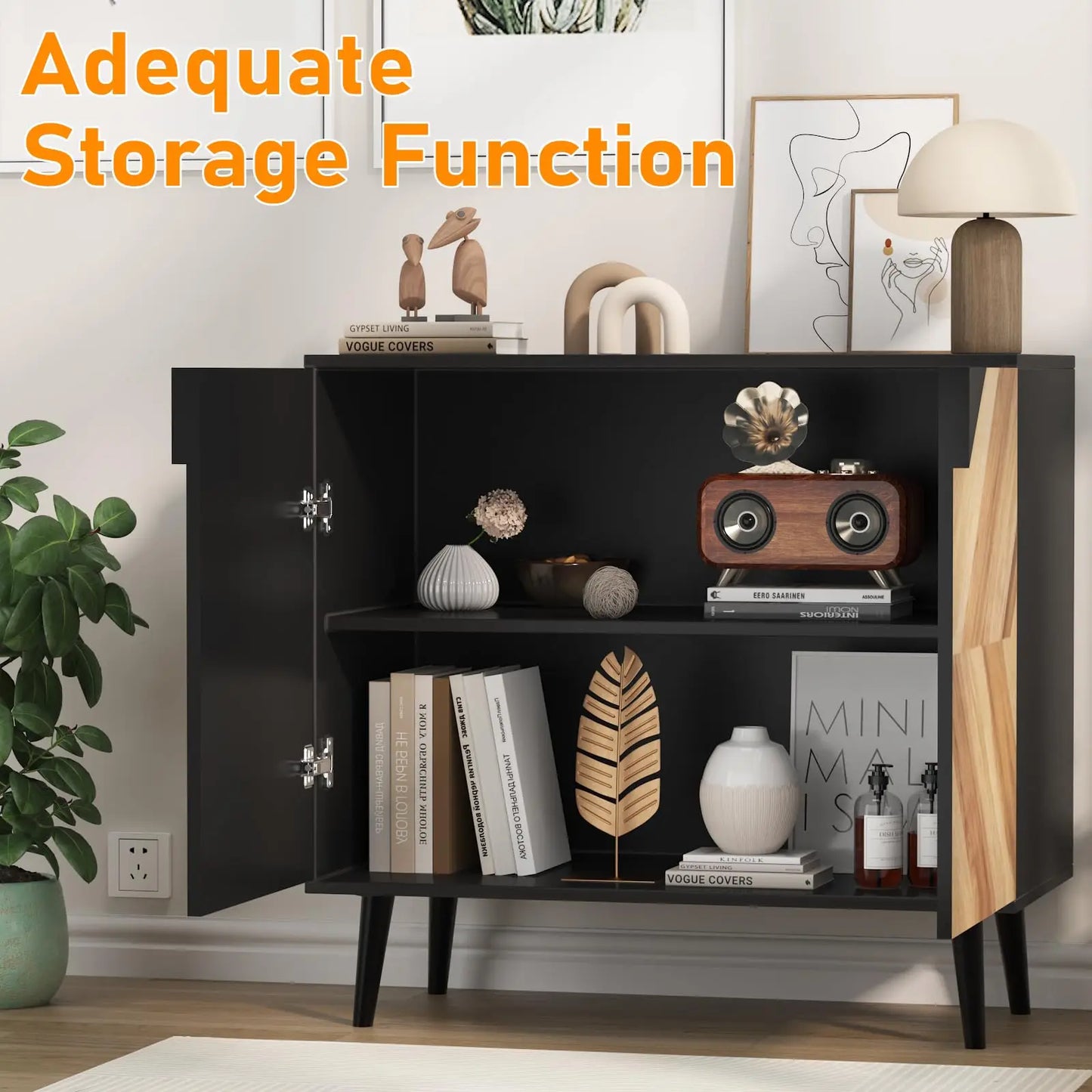 HiMISS Storage Cabinet With Shelf And Doors, Modern Freestanding Console