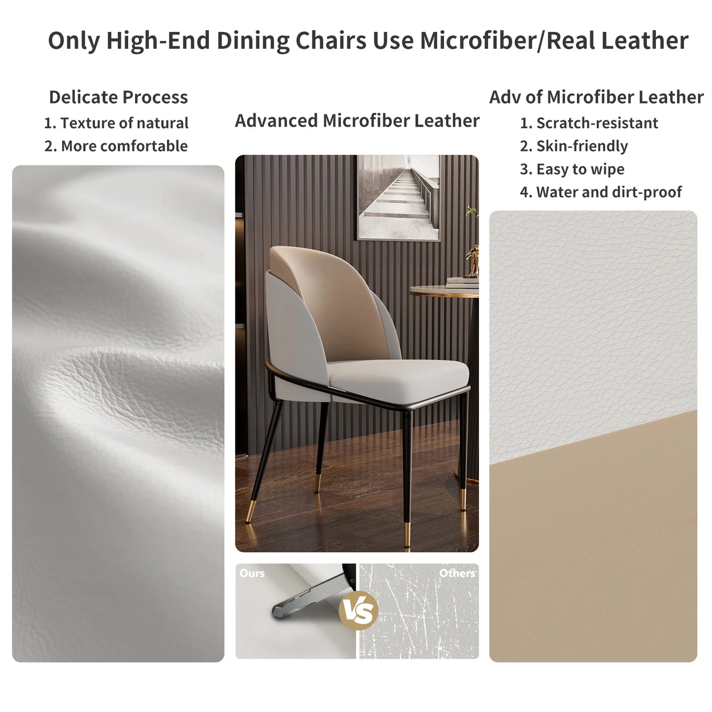 Luxurious Upholstered Dining Chairs Set of 2 Microfiber Leather