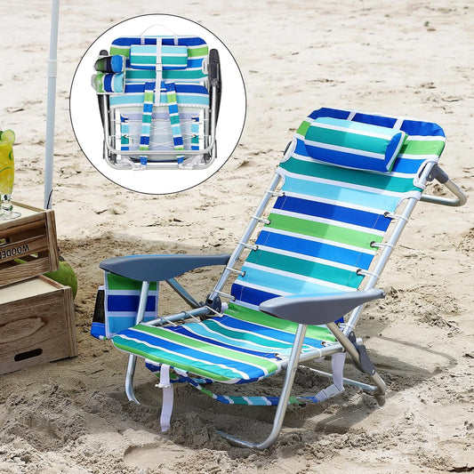 Twister CK Portable Backpack Beach Chair With 5 Reclining Positions Lay Flat Cup Holder Phone Pocket Adults 300 Pounds