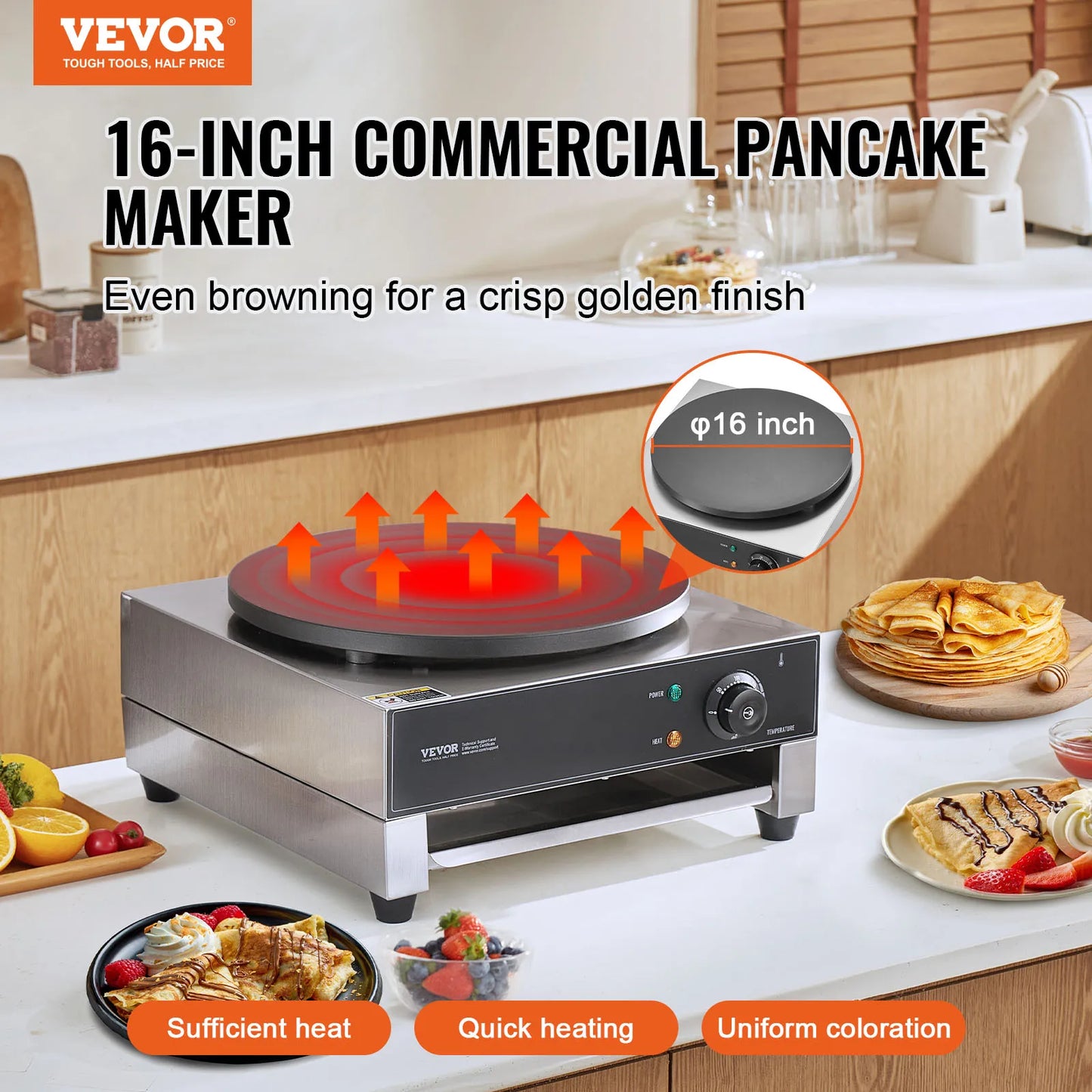 SucceBuy 16 Inch Electric Crepe Maker Commercial Nonstick Flat Plate Griddle For Restaurants