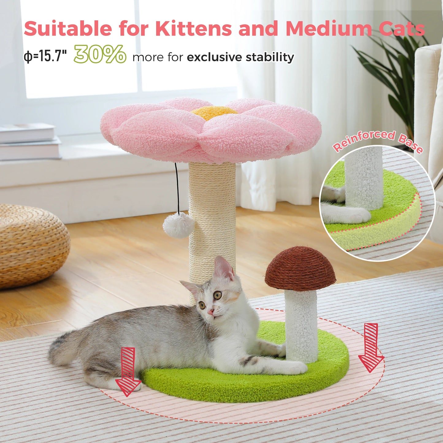 PAWZ Road Cat Scratching Post With Removable Flower Bed For Indoor Cats Dual Tier Wood Toy