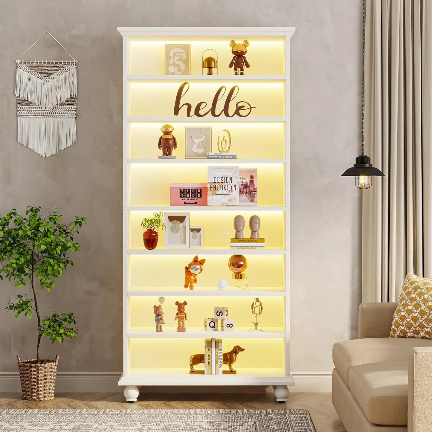 LITTLE TREE Bookcase With LED Lighting And Solid Wood Legs