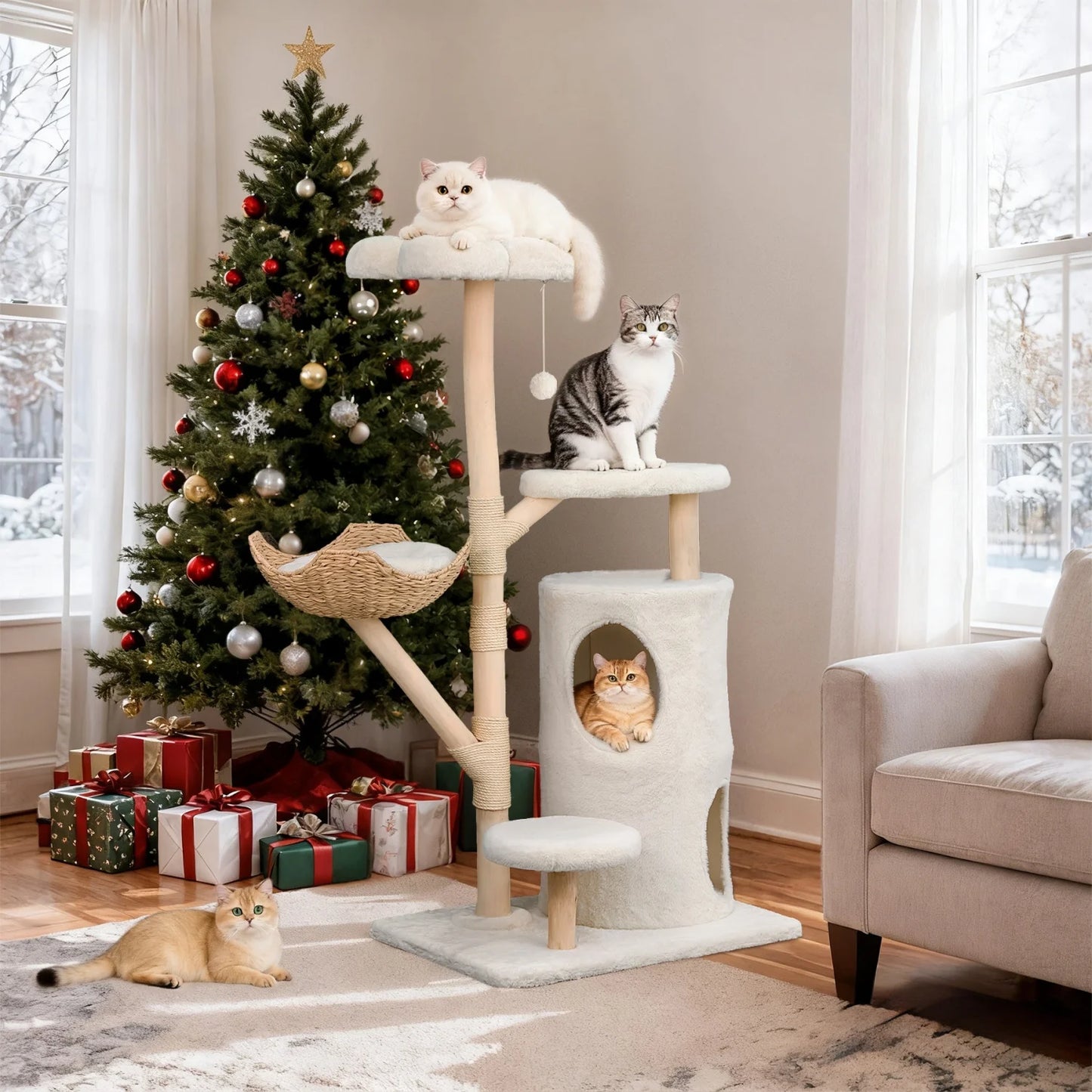 Bingopaw Cat Tree Tower With Activity Center And Scratching Posts