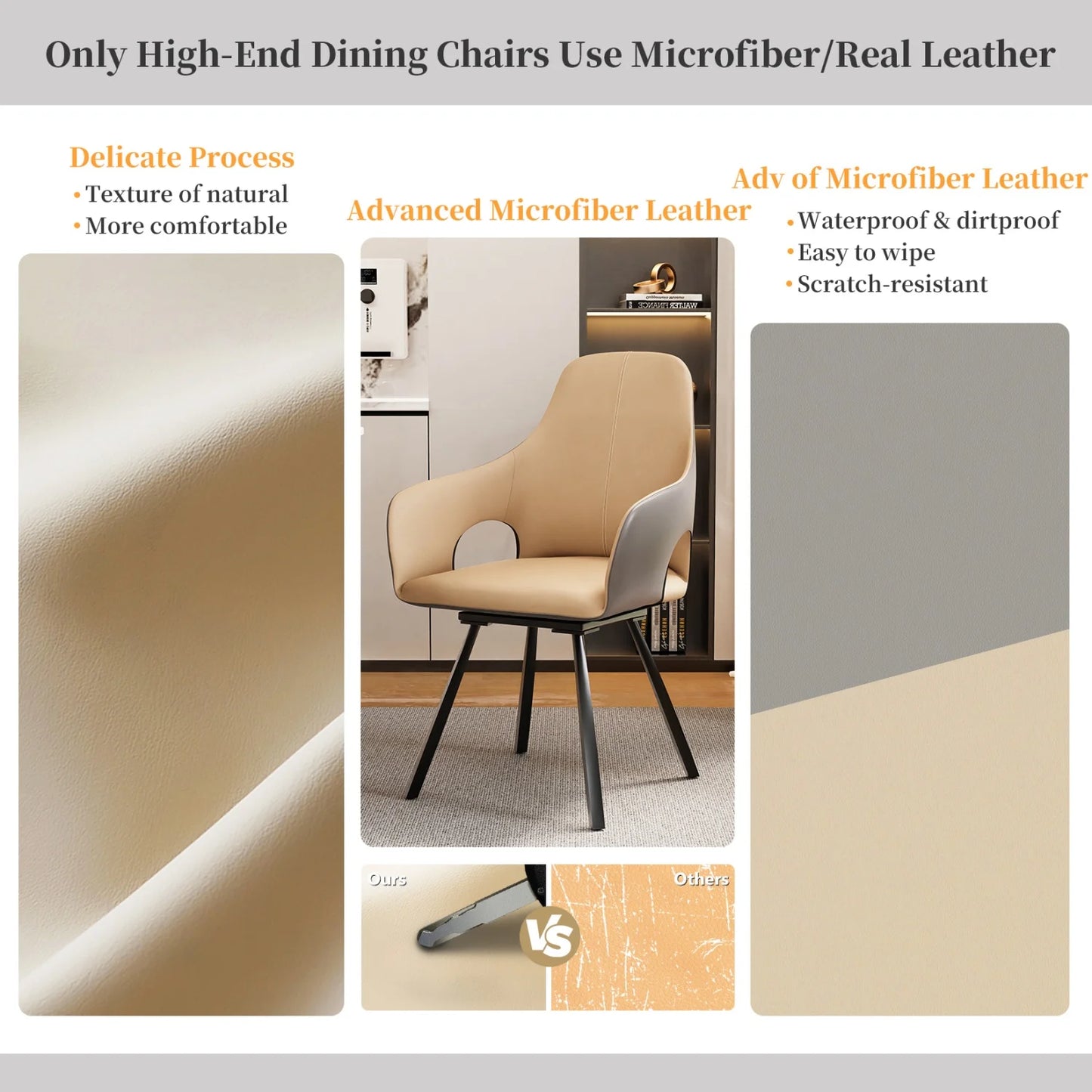 Swivel Dining Chair Set Of 2 Microfiber Leather Armchairs