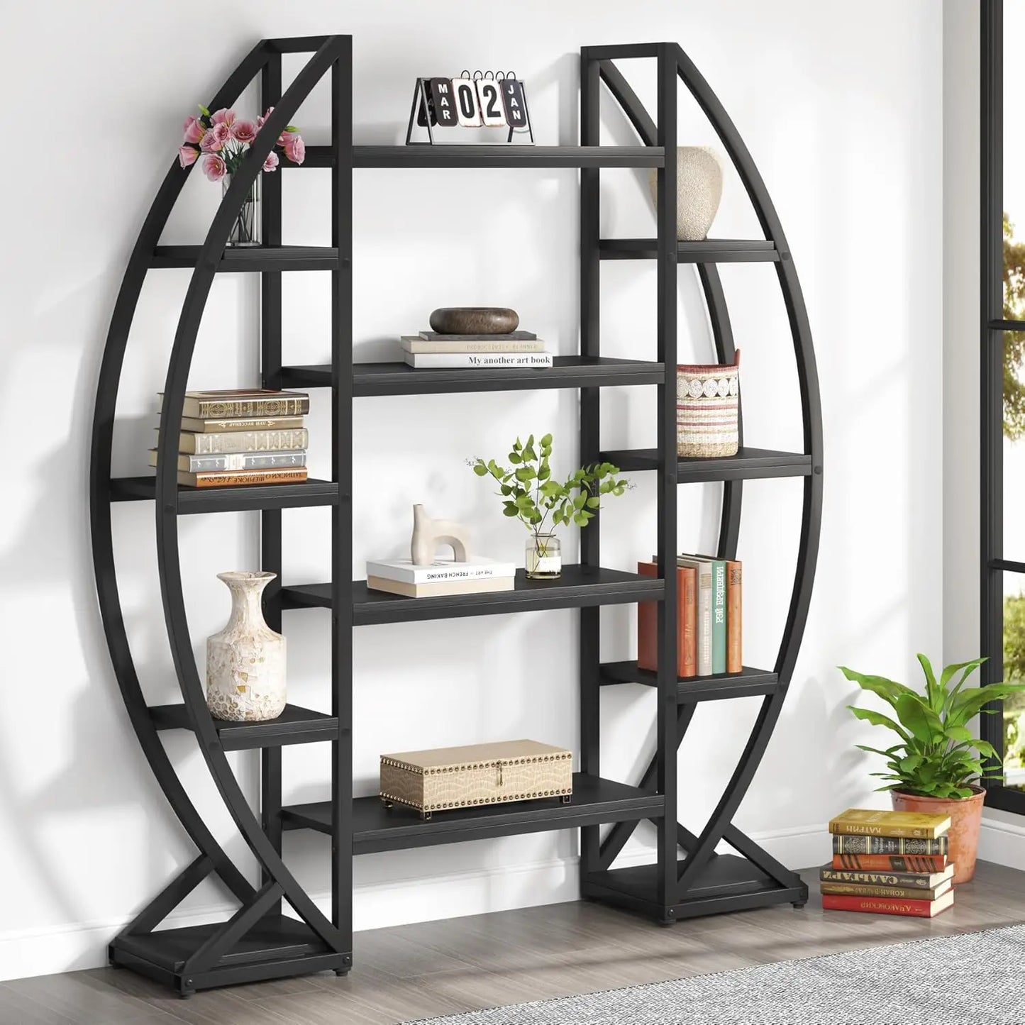 Little Tree Oval Bookshelf Etagere Display Shelves for Living Room