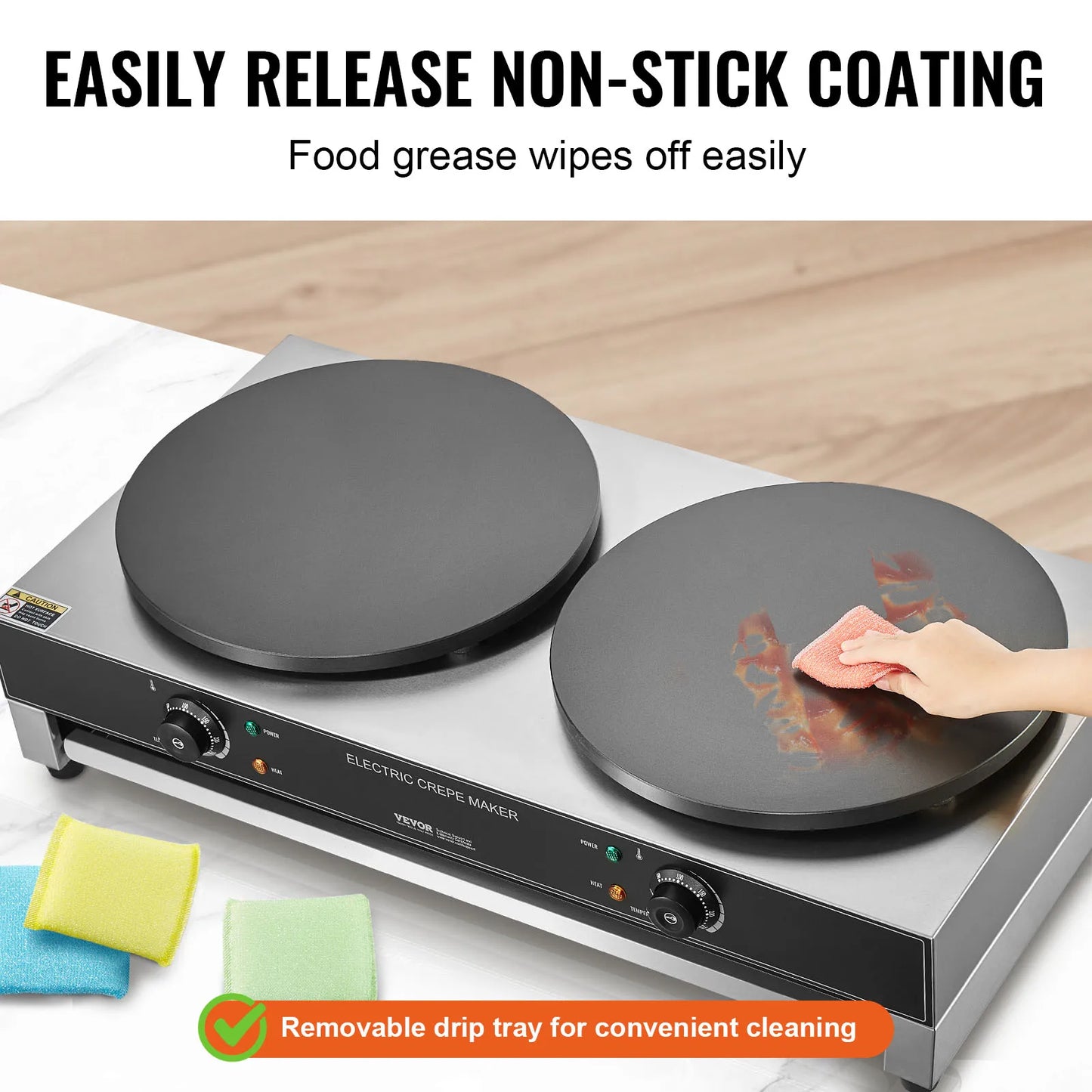 SucceBuy Commercial Crepe Maker 16 Inch Double Head For Foodservice With Temperature Control Nonstick Plate
