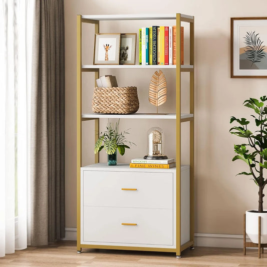 Little Tree 4-Tier Bookcase With Drawers Etagere Display Shelf