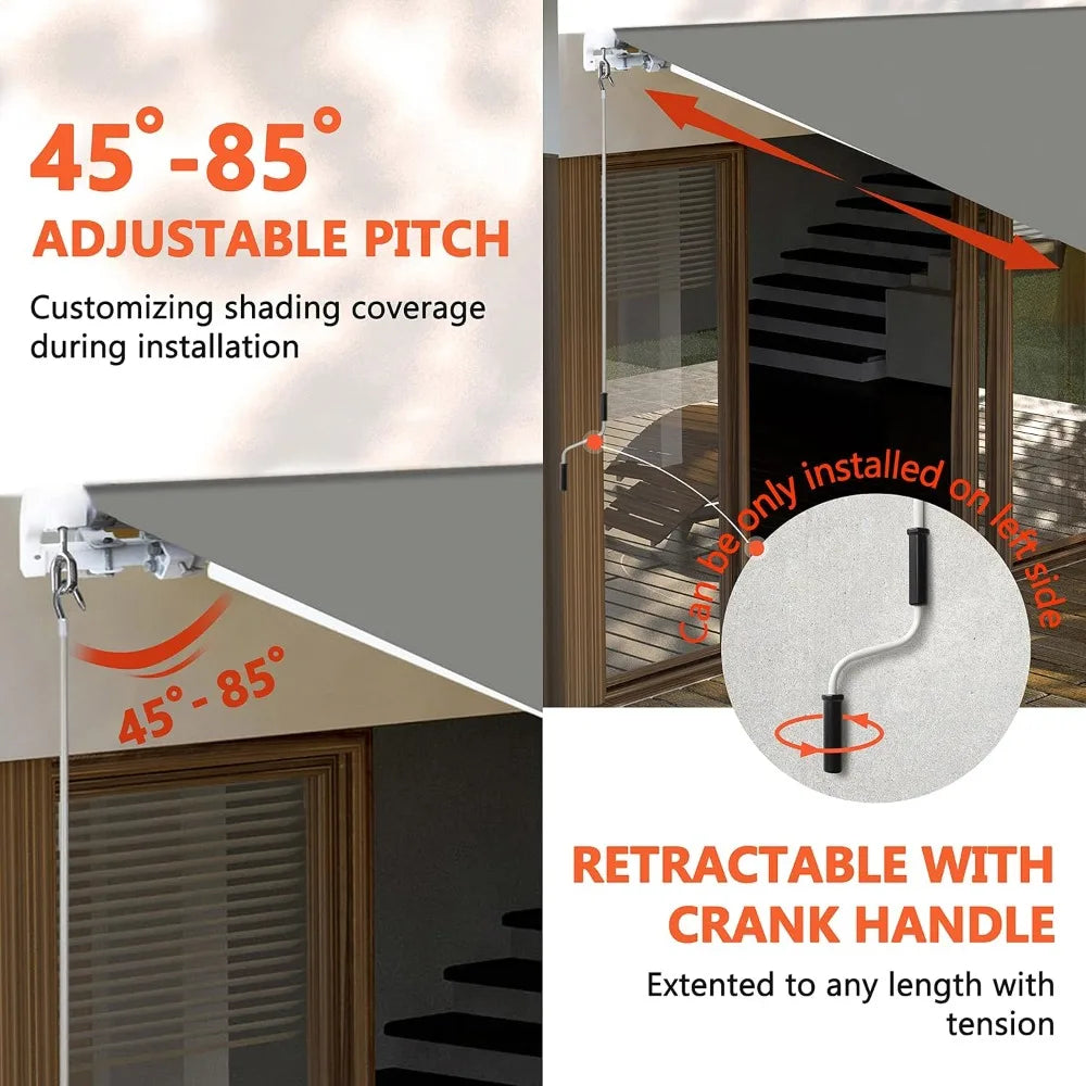 NONECN Manual Retractable Outdoor Patio Awning With Crank