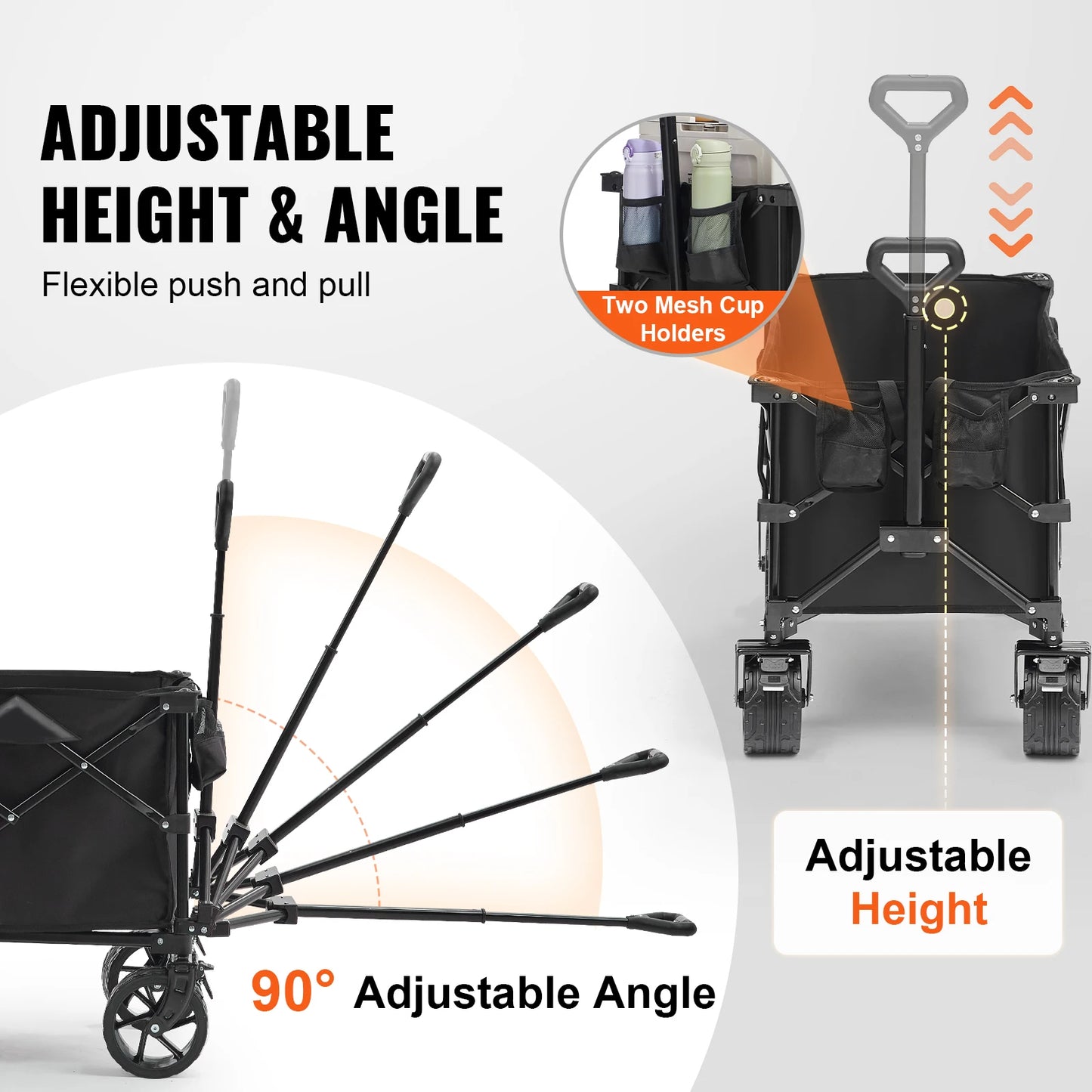 SucceBuy Collapsible Folding Wagon With All-Terrain Wheels And Drink Holder