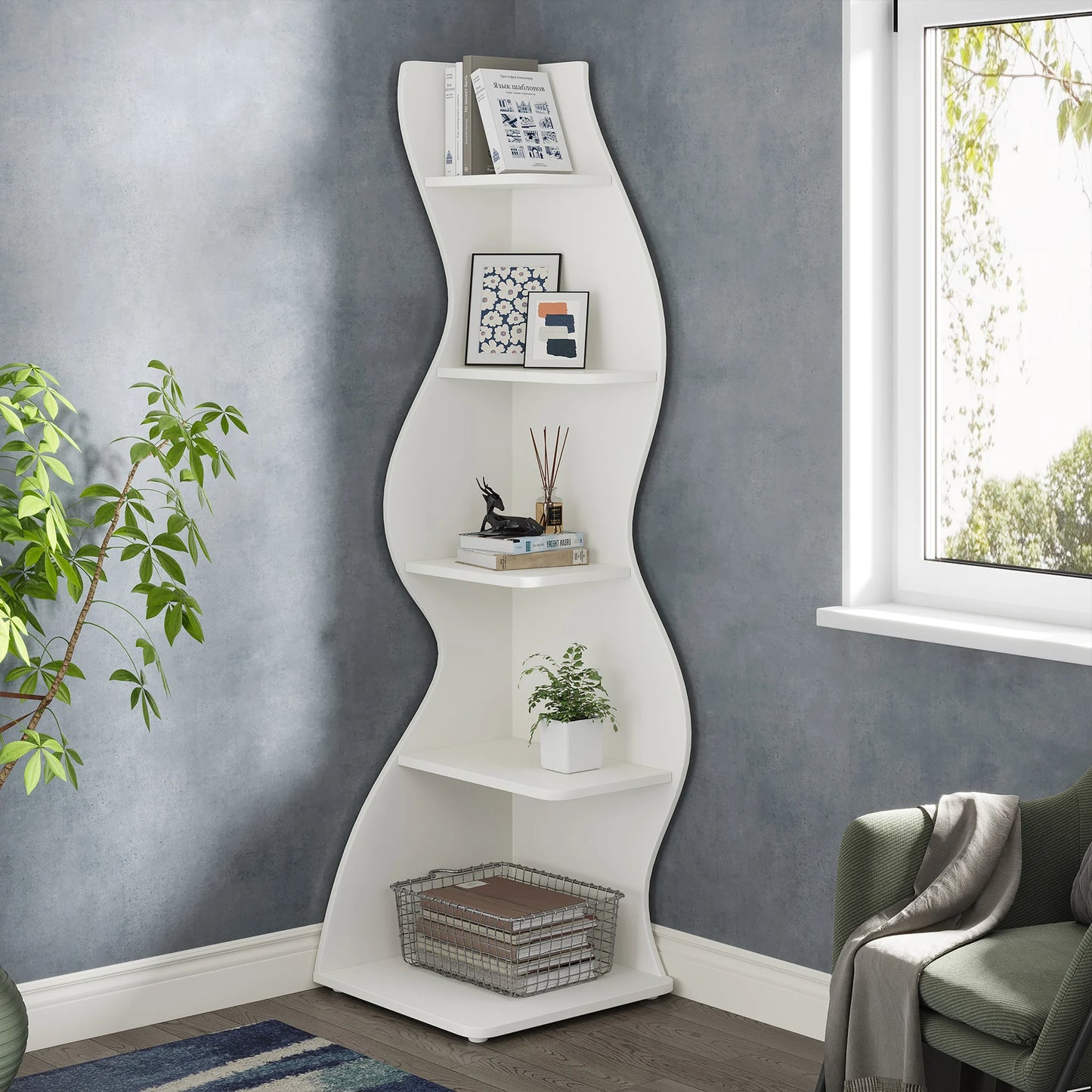 Little Tree Corner Shelf Modern Wall Bookshelf Plant Stand