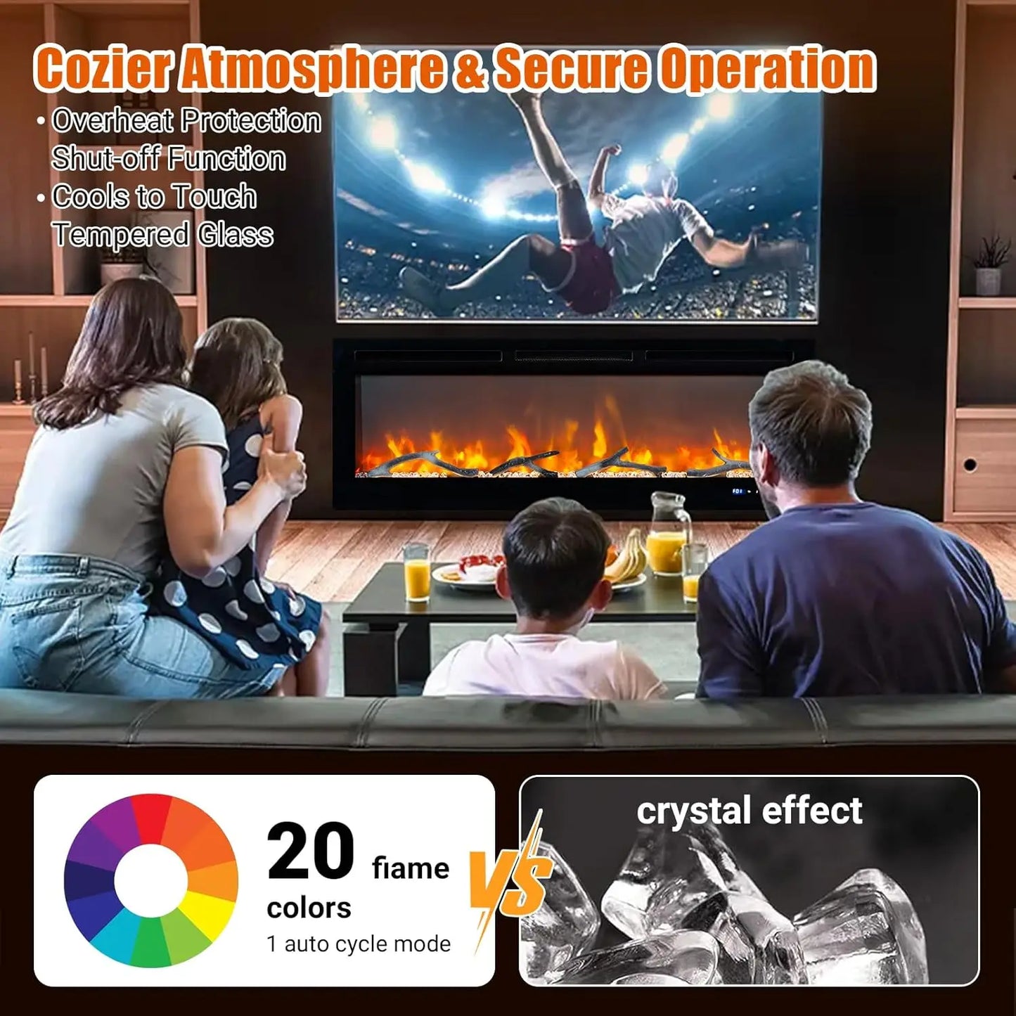AceKool Smart Electric Fireplace Heater For Homeowners With Alexa And WiFi Remote Color Changing 750W And 1500W