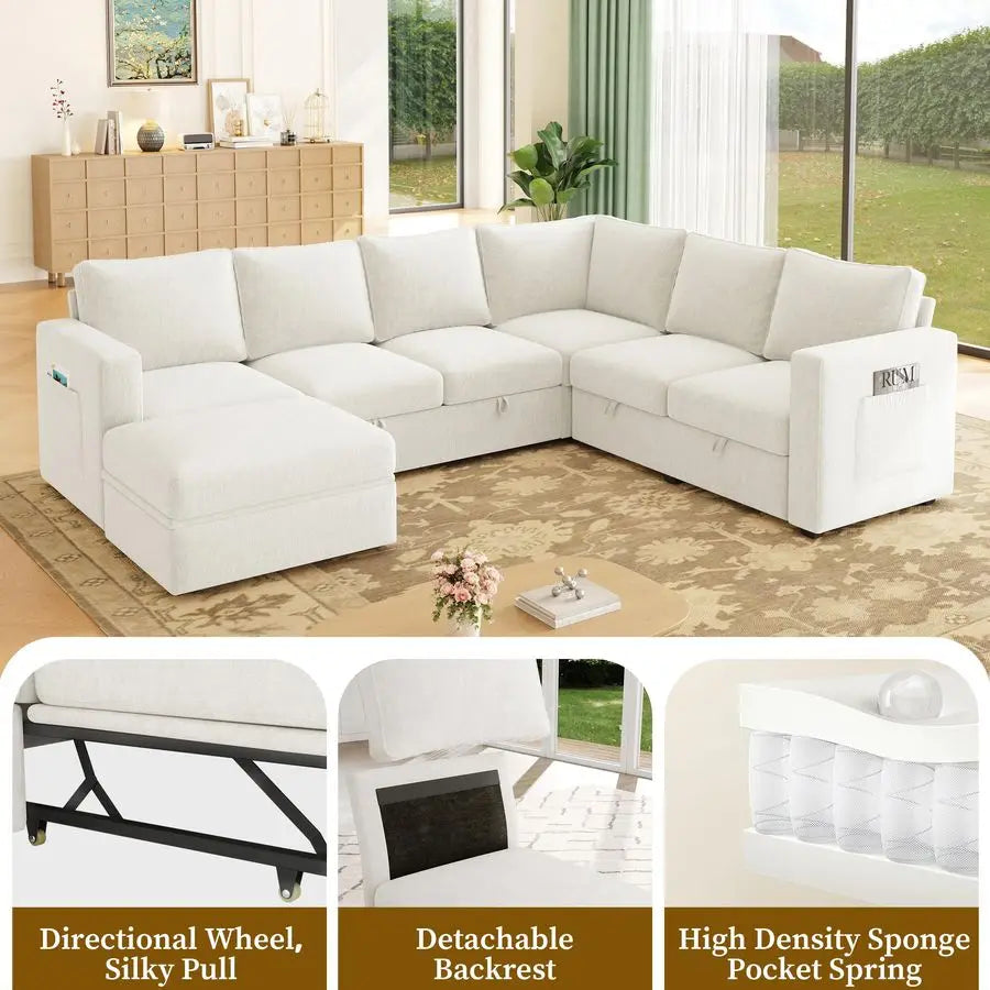 MBVM L-Shaped Sectional Sleeper Sofa For Modern Living Room