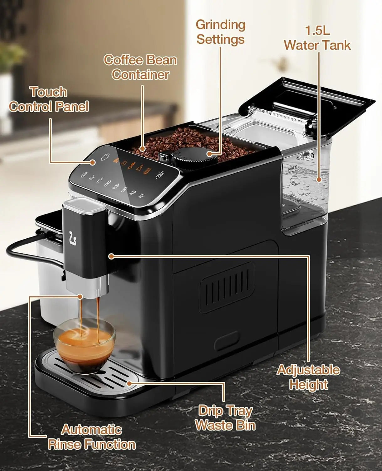 Acekool 20Bar Fully Automatic Espresso Machine With BuiltIn Grinder And OneTouch Milk Frother For Home Baristas