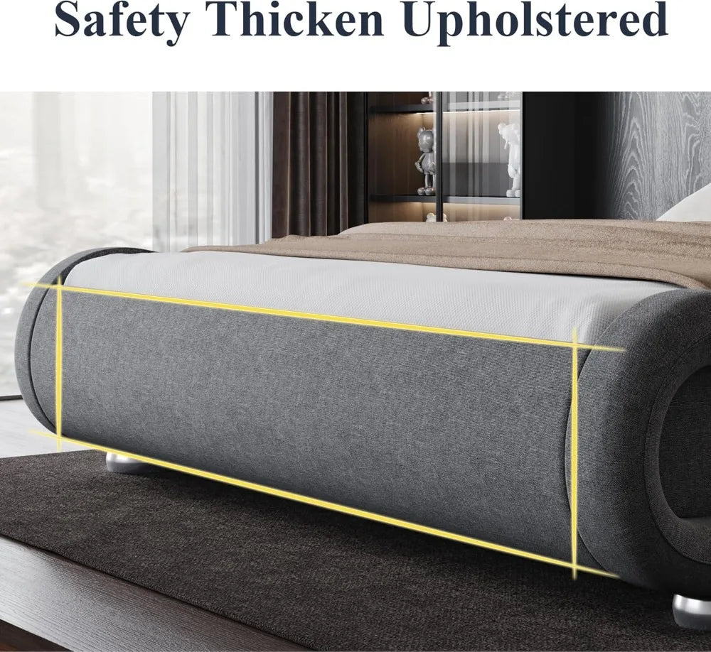 Bed Frame With Adjustable Headboard And Low Profile Upholstered Platform