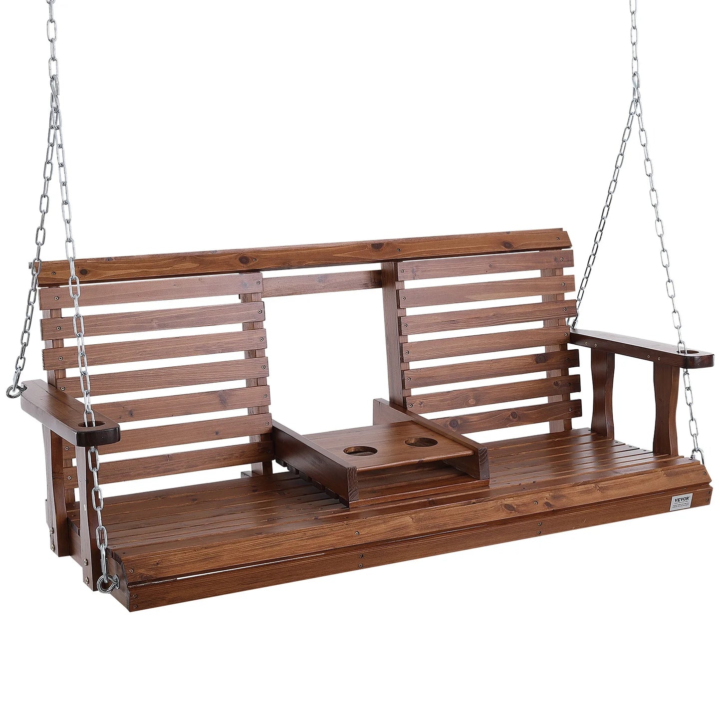 SucceBuy Cedar Wood Porch Swing With Steel Chains For Outdoors
