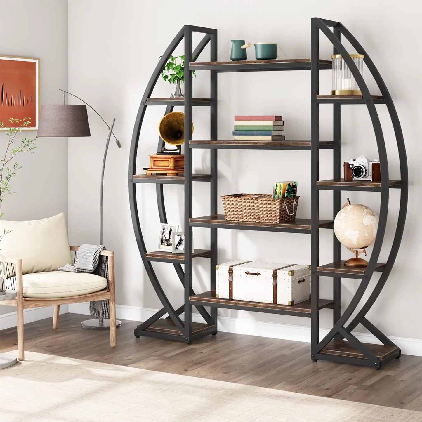 Little Tree Oval Bookshelf Etagere Display Shelves for Living Room