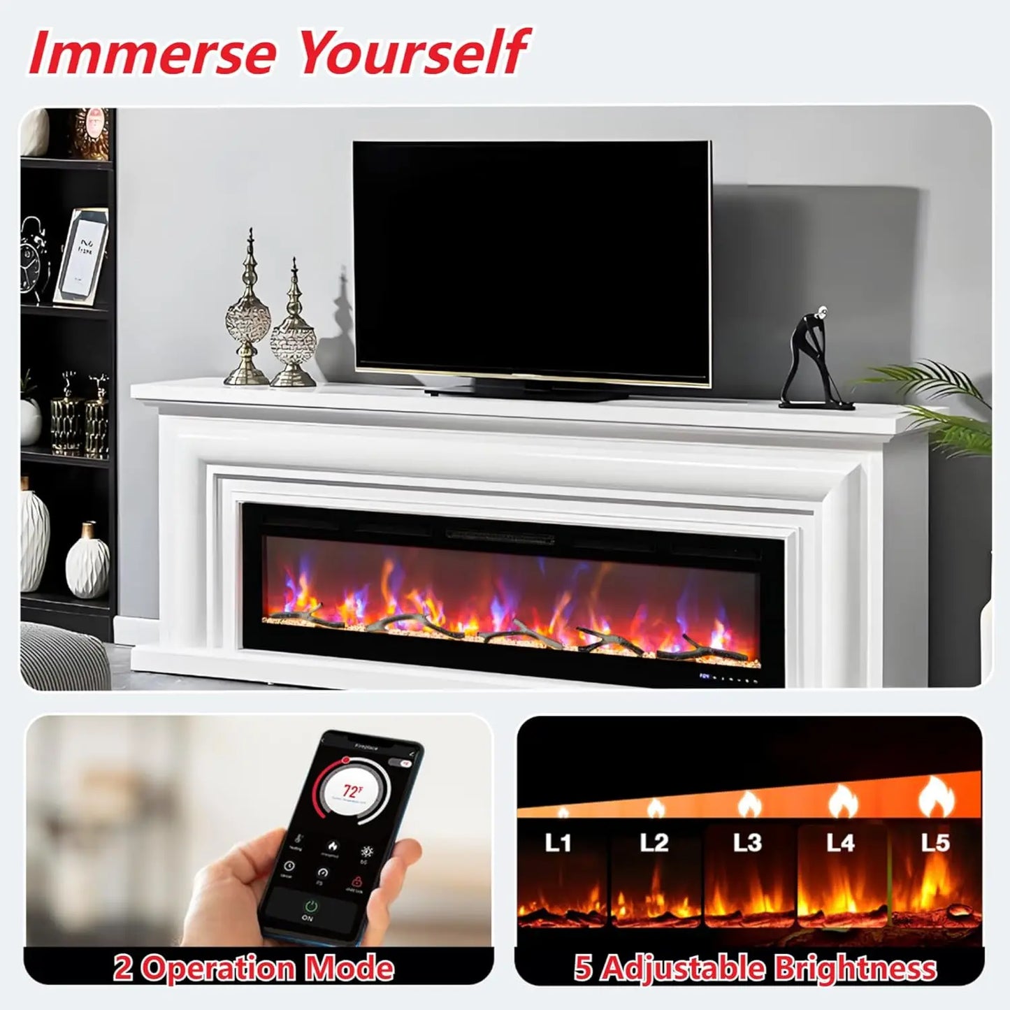 AceKool Smart Electric Fireplace Heater For Homeowners With Alexa And WiFi Remote Color Changing 750W And 1500W
