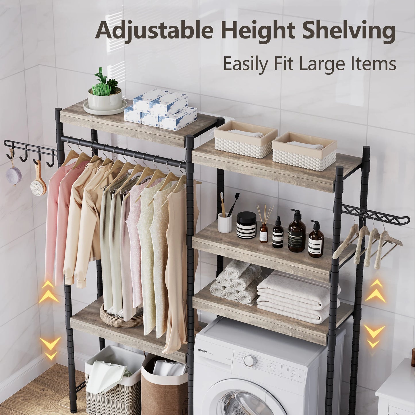 Over Washer Dryer Shelf 5 Tier Wood Laundry Organizer With Adjustable Height And Drying Rack Twisterck For Laundry Rooms