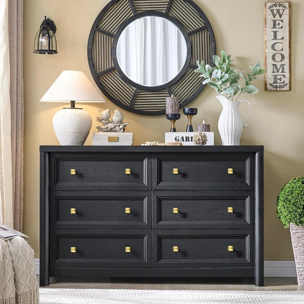 Farmhouse 6-Drawer Solid Wood Dresser For Bedroom Storage
