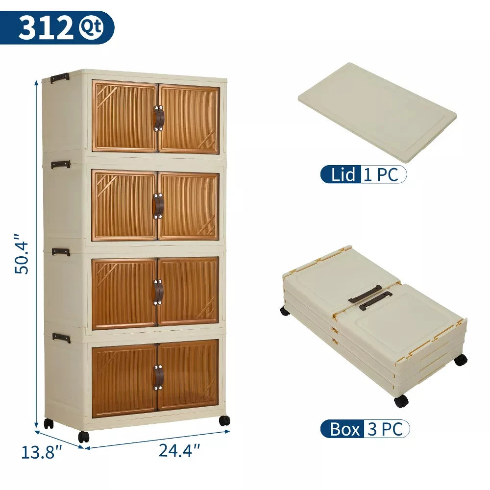 HiMISS 3/4/5-Tier Foldable Storage Cabinet With Lids And Wheels
