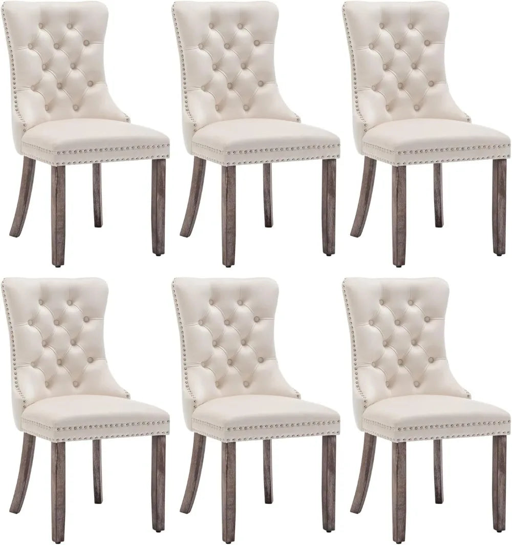 Velvet Dining Chairs Set of 6 With Nailhead Trim Tufted Wing Back
