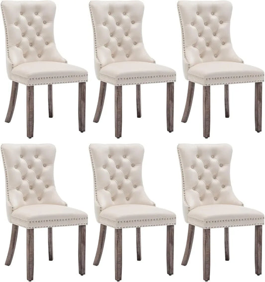 Velvet Dining Chairs Set of 6 With Nailhead Trim Tufted Wing Back