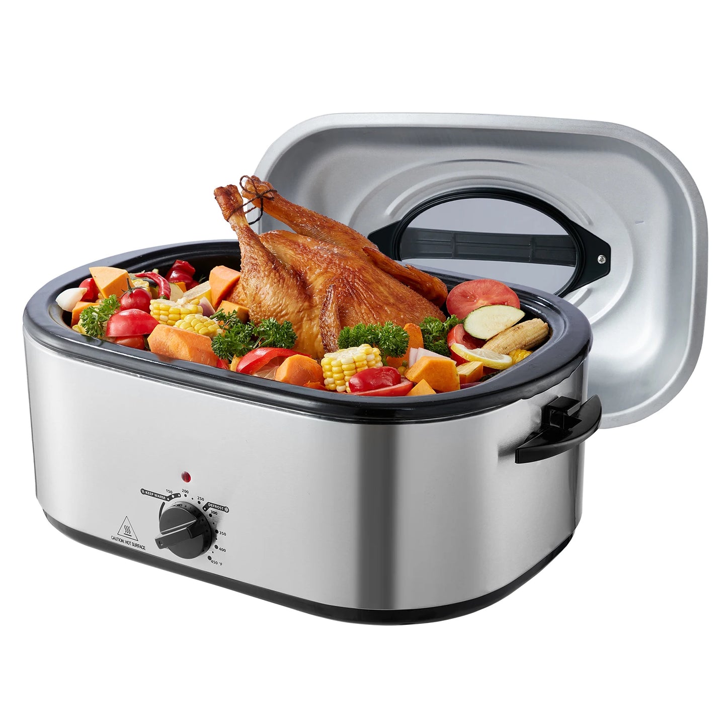 SucceBuy 24 Qt Electric Roaster Oven With Self Basting Lid 1450W Defrost And Warm For Busy Family Cooks