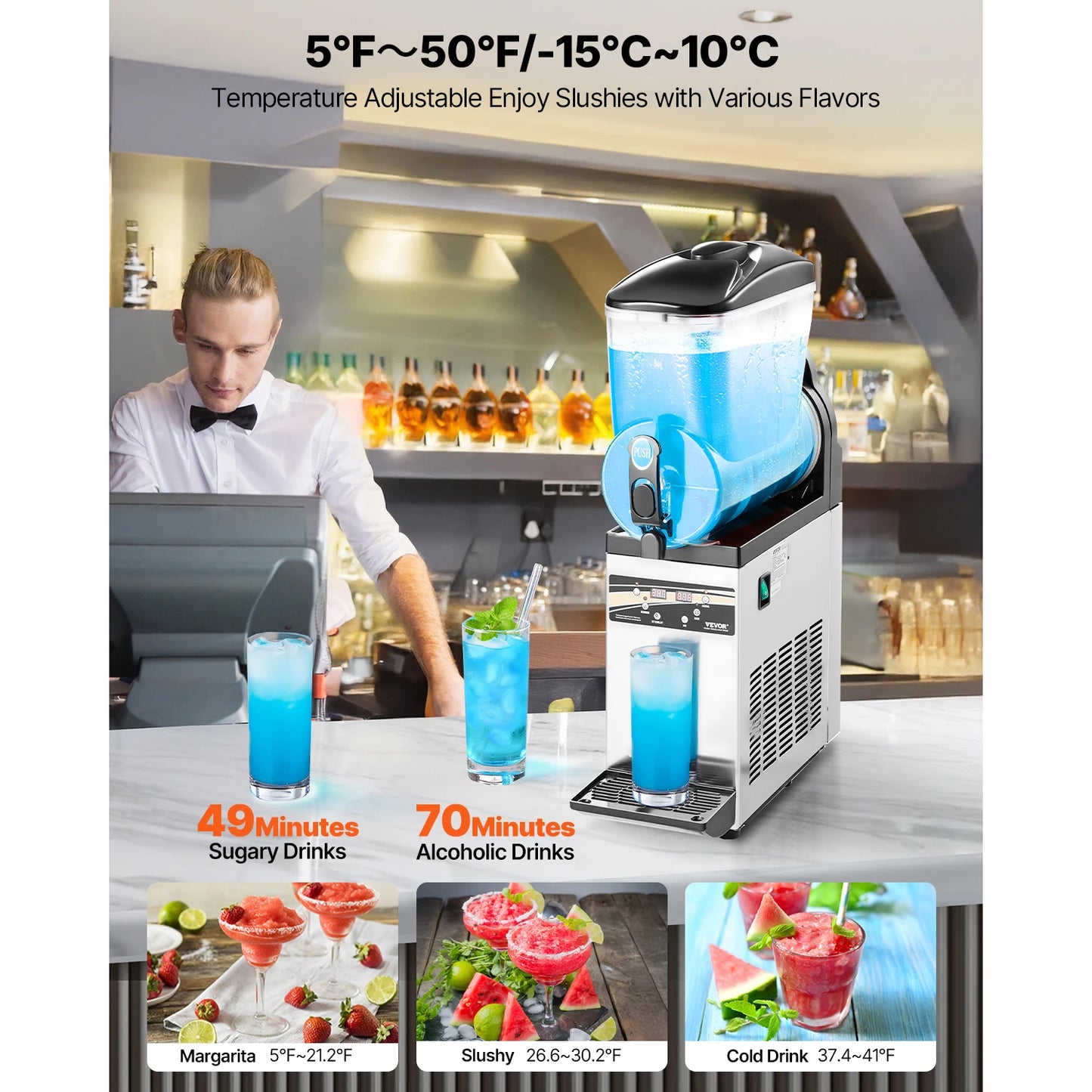 VEVOR Slushy Machine For Frozen Drinks Commercial Single Tank