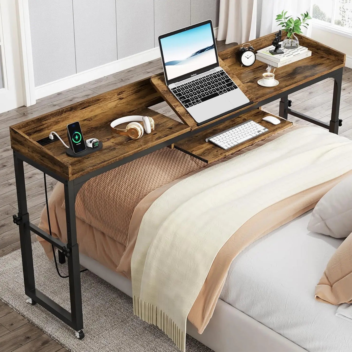 Little Tree Height Adjustable Overbed Table on Wheels for Laptop