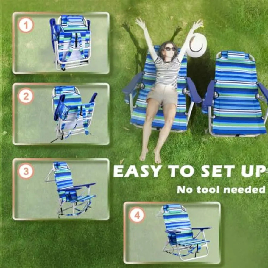 Beach Backpack Folding Camp Chair For Adults With Cup Holder