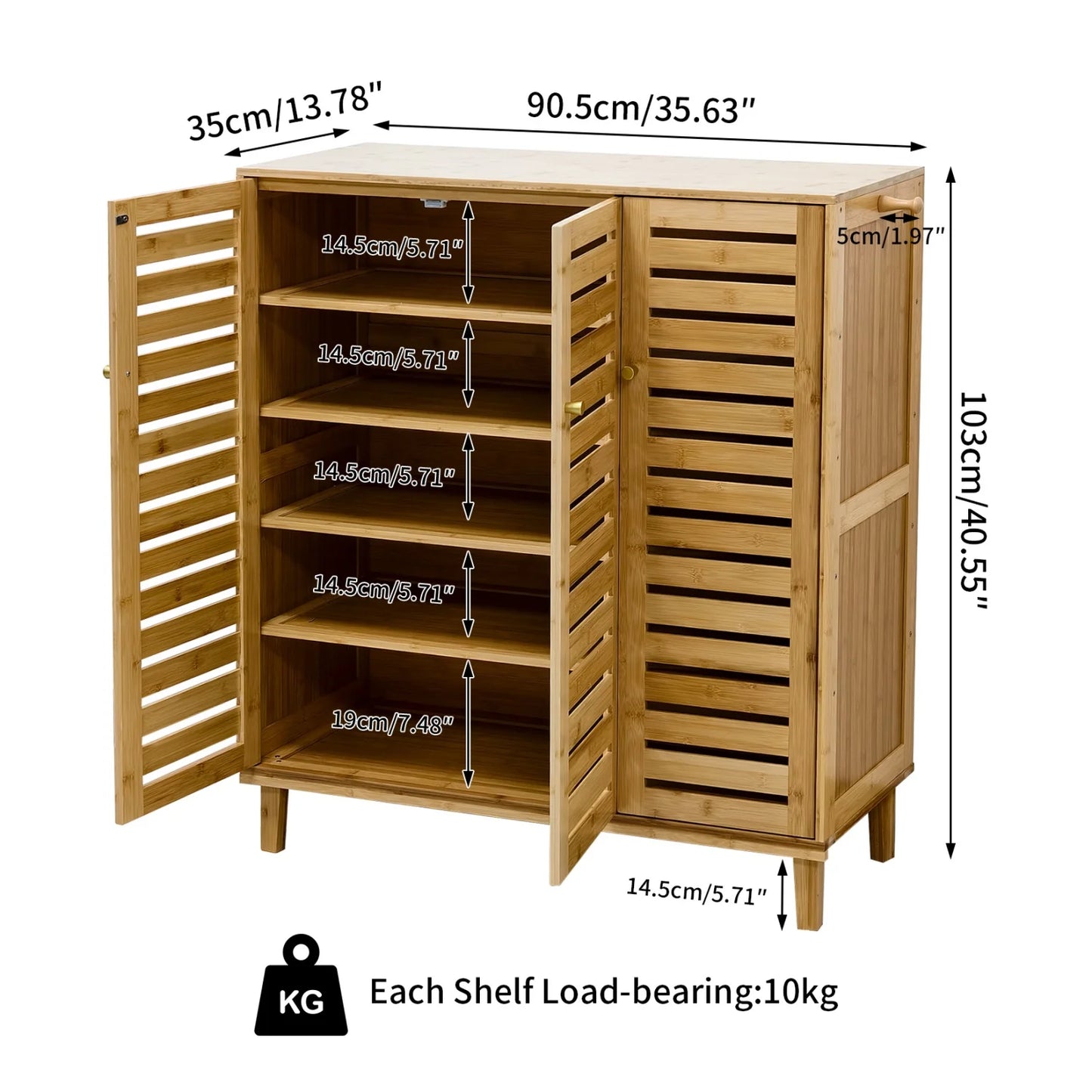 Bamboo Shoe Storage Cabinet Five Tier Organizer For Entryways Hallways
