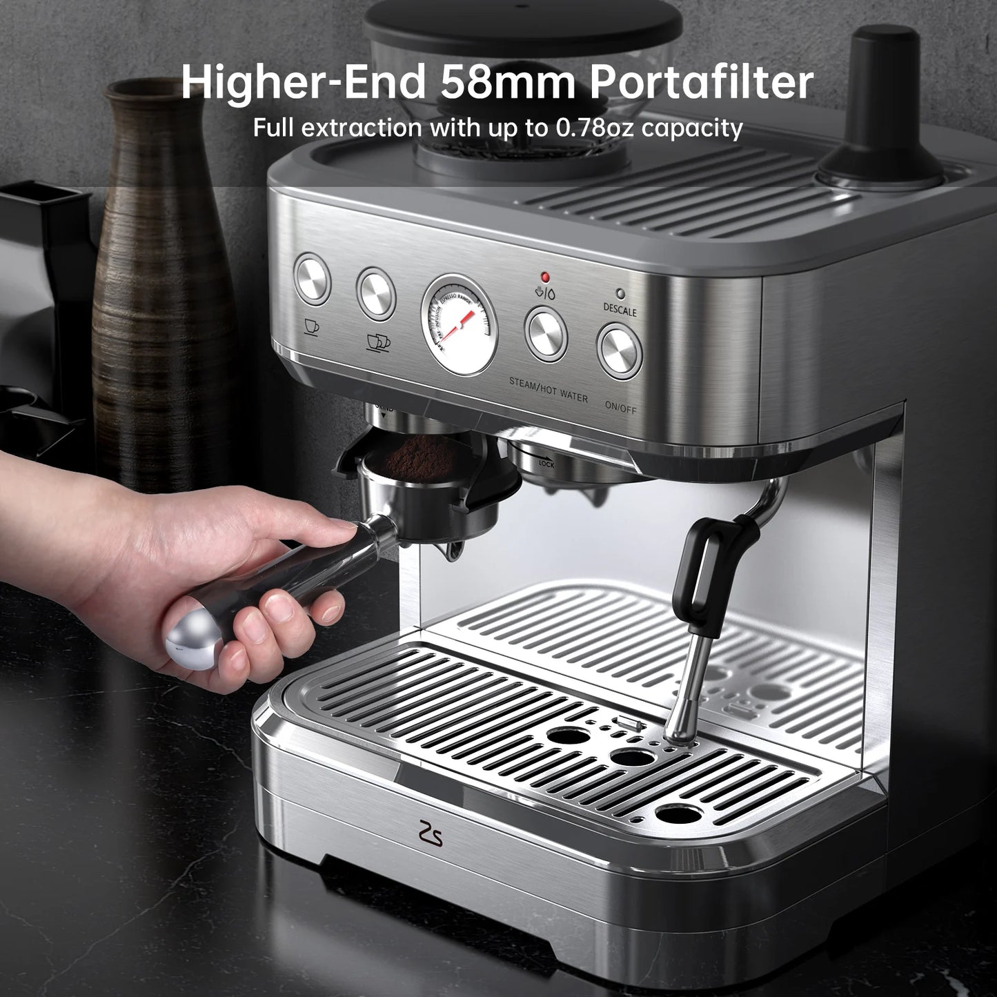 acekool Espresso Machine With Grinder 15 Bar Stainless Steel Milk Frother For Home Baristas Latte Cappuccino Maker