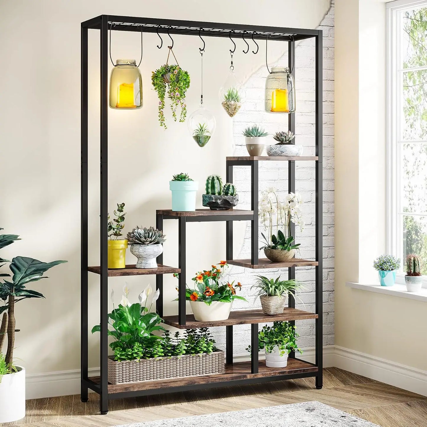LITTLE TREE 5-Tier Tall Indoor Plant Stand With Hanging Hooks