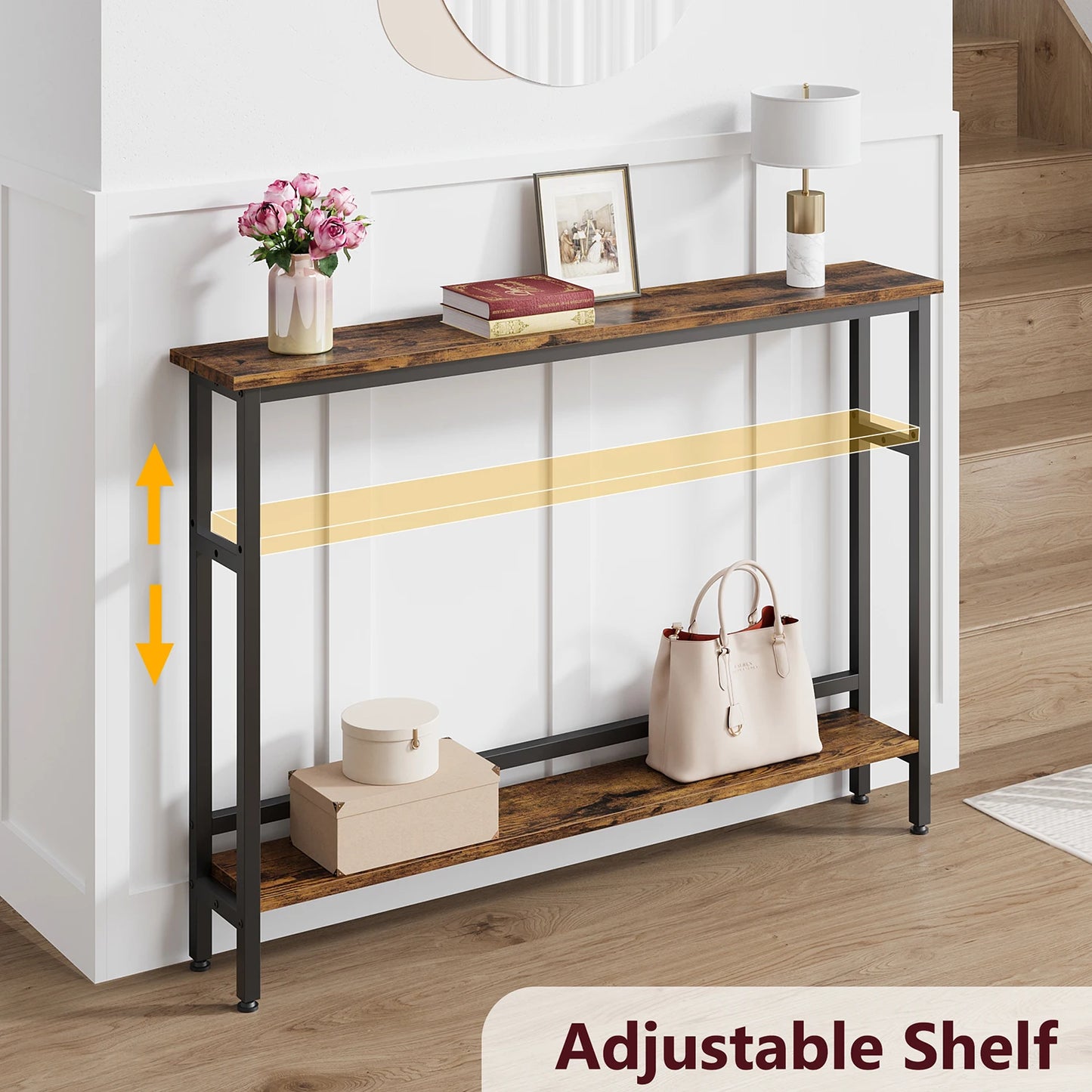 HiMISS Space Saving Slim 2 Tier Console Table With Adjustable Shelf For Living Room And Entryway