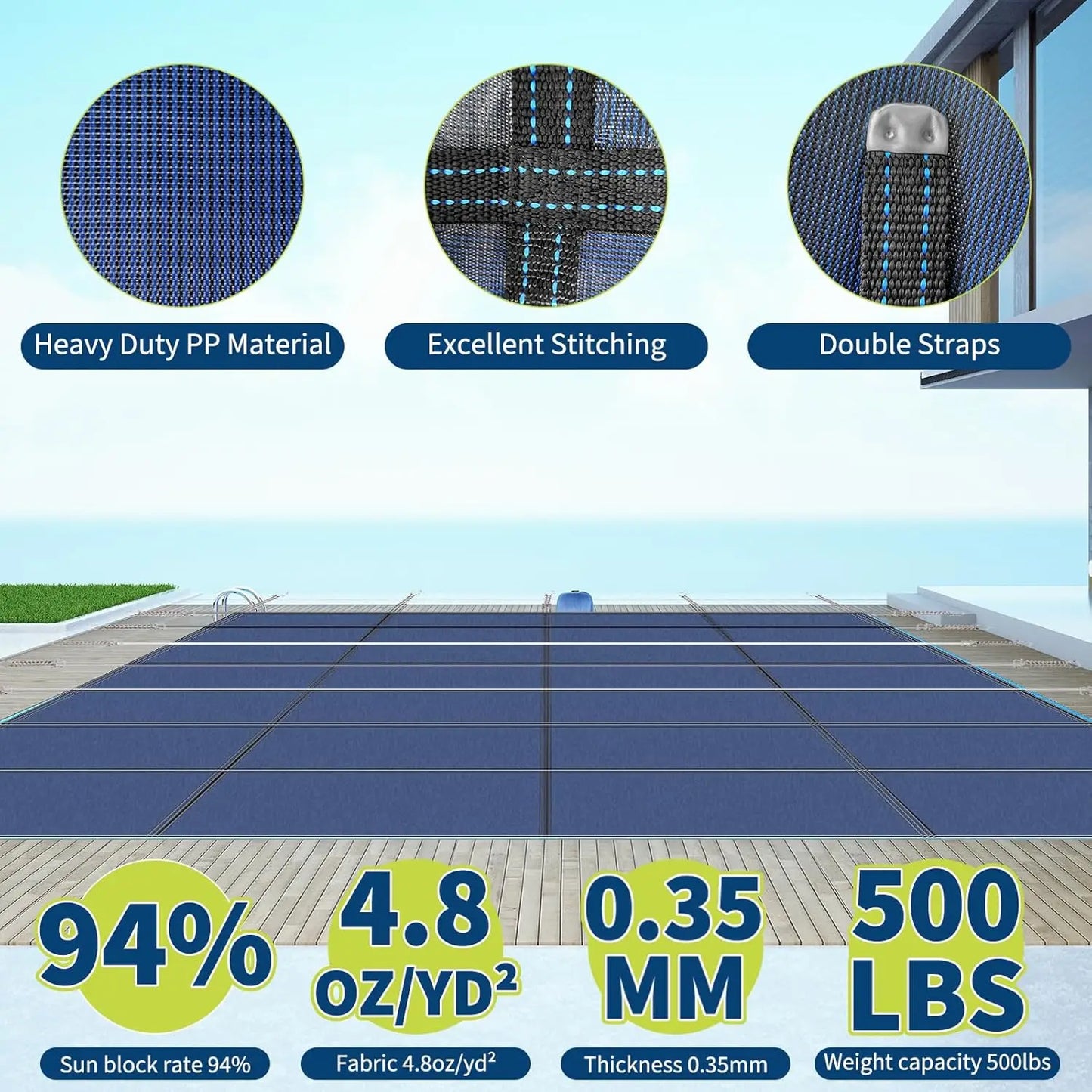 Twister Heavy Duty Inground Pool Cover For Rectangular Pool 500 Lb Capacity UV Resistant Debris Leaf Proof Easy Assembly