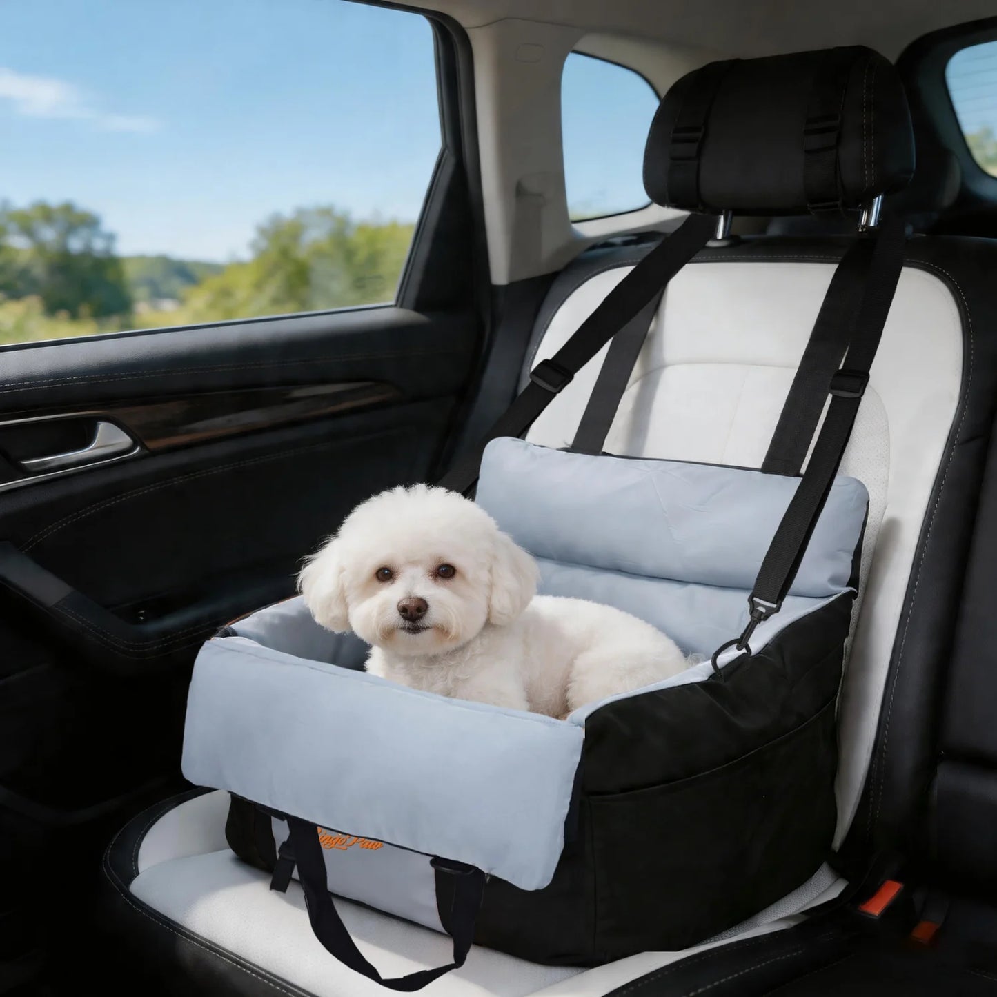 BINGOPAW Dog Car Seat With Safety Belt Washable Travel Bed