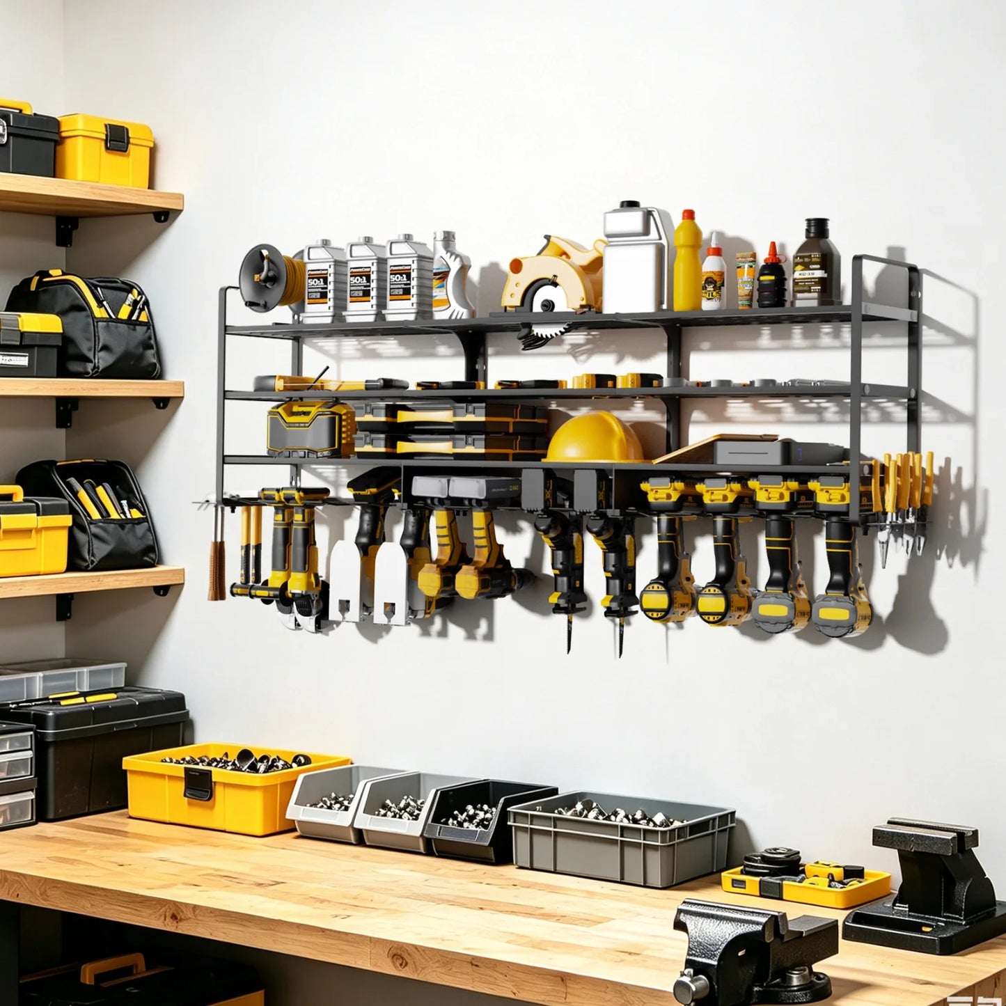 Sturdy Wall Mounted Power Tool Rack Holds 12 Drills