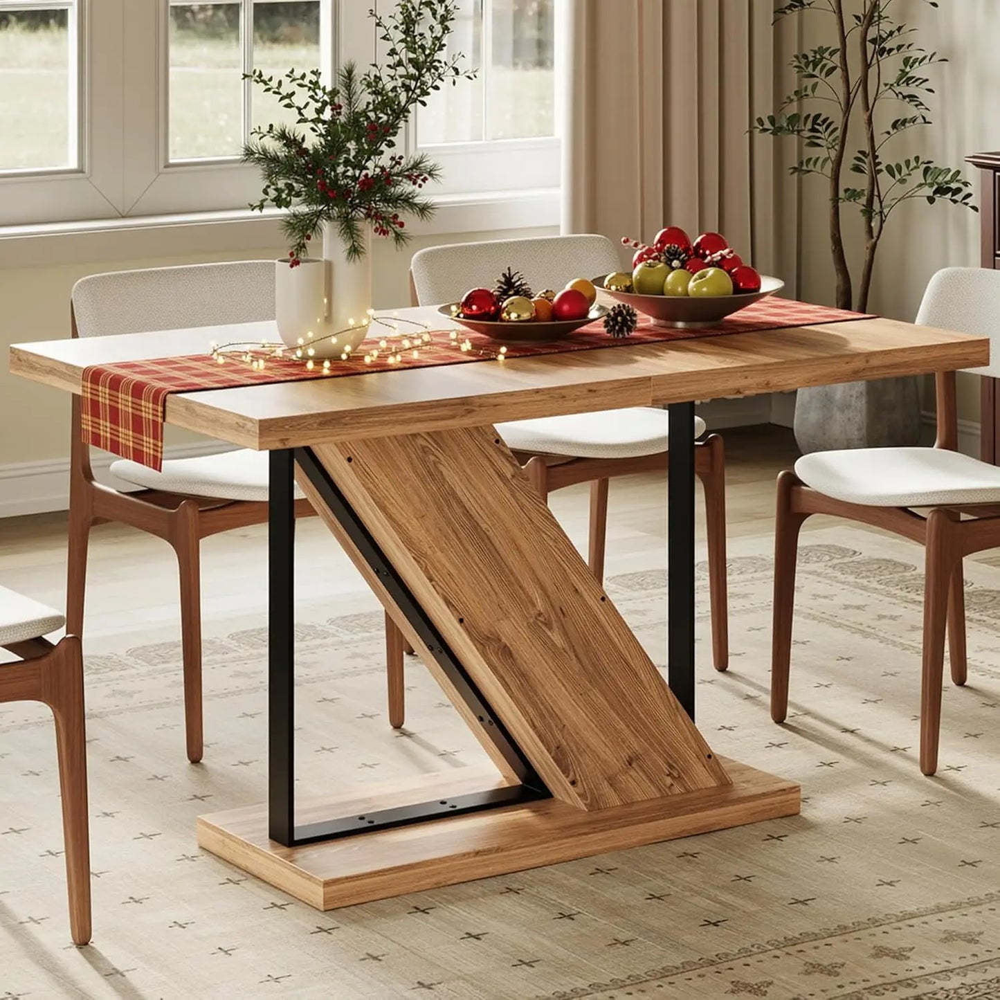 Farmhouse Dining Table With Z Shaped Pedestal Modern Wood