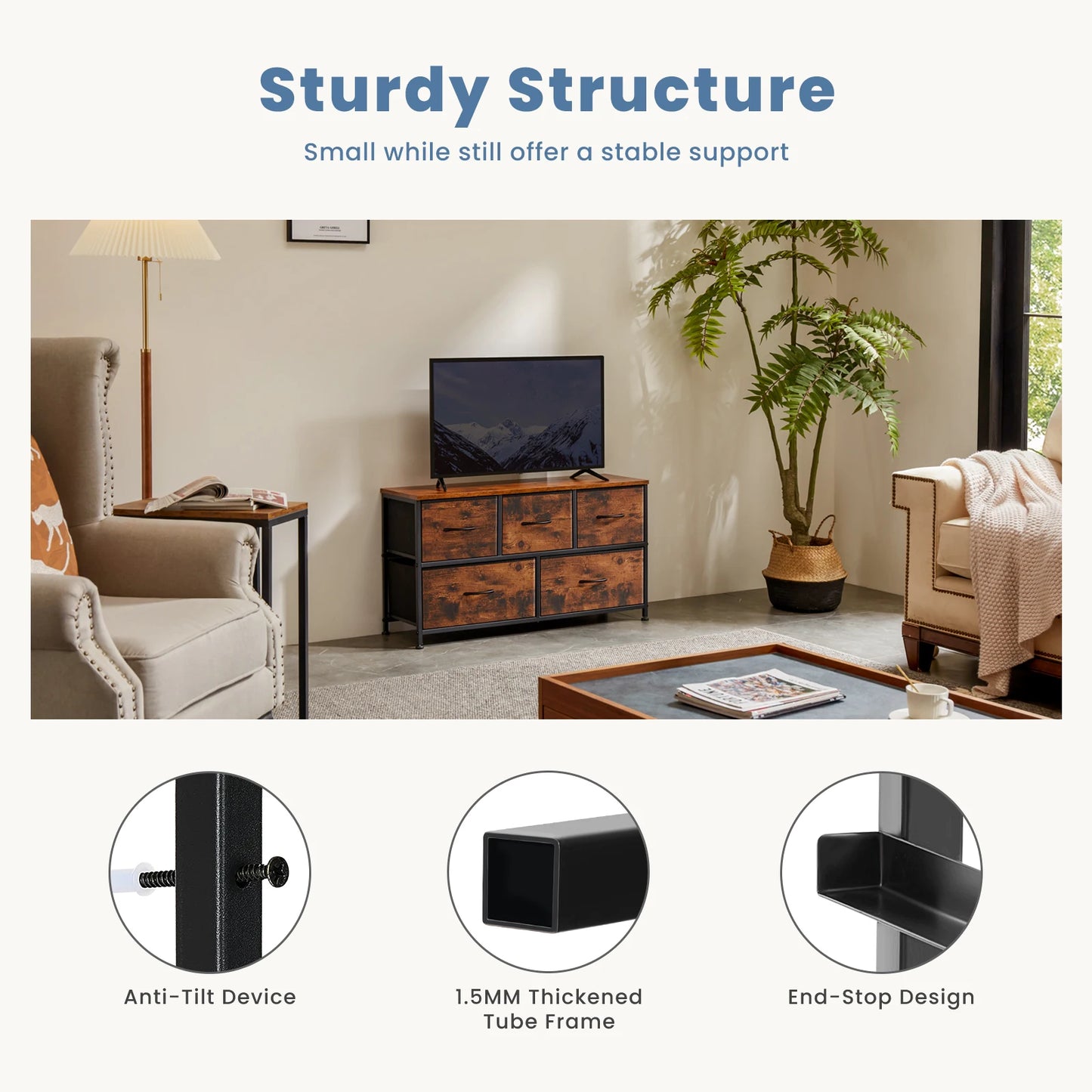 JHK Living Room Display Cabinet With Fabric Drawers