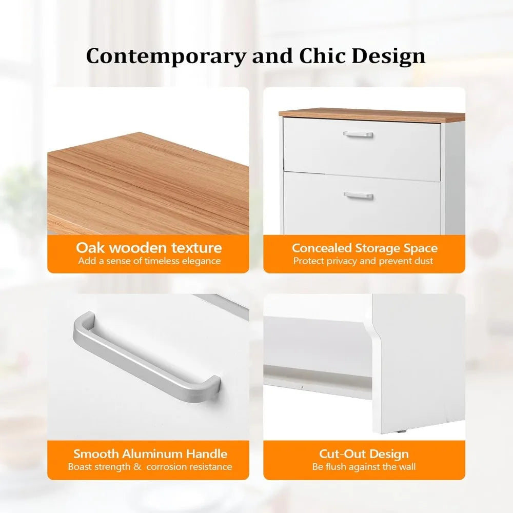 Ultra Slim Entryway Shoe Cabinet With Flip Drawers And Drop Down
