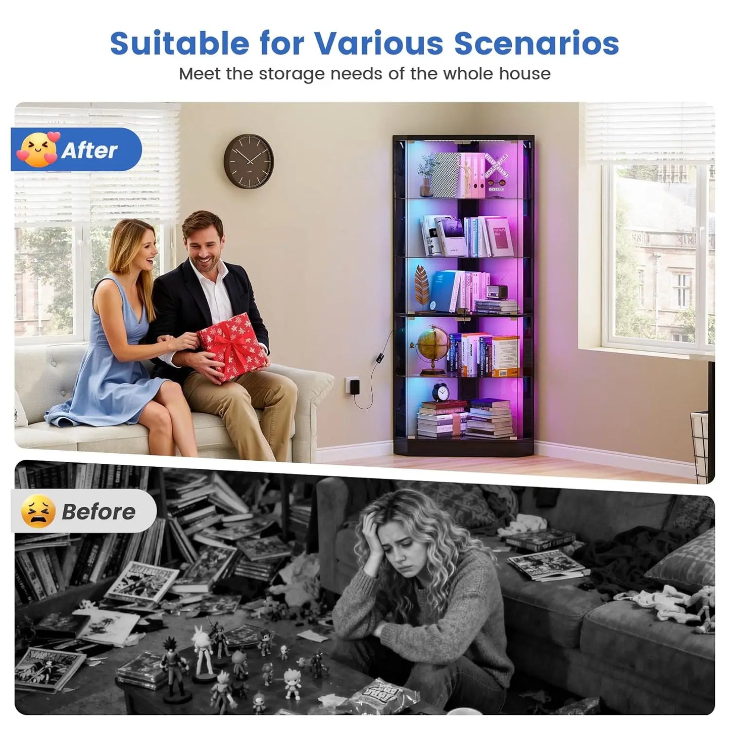 ZHILU Corner Display Cabinet With RGB Lights And Lock