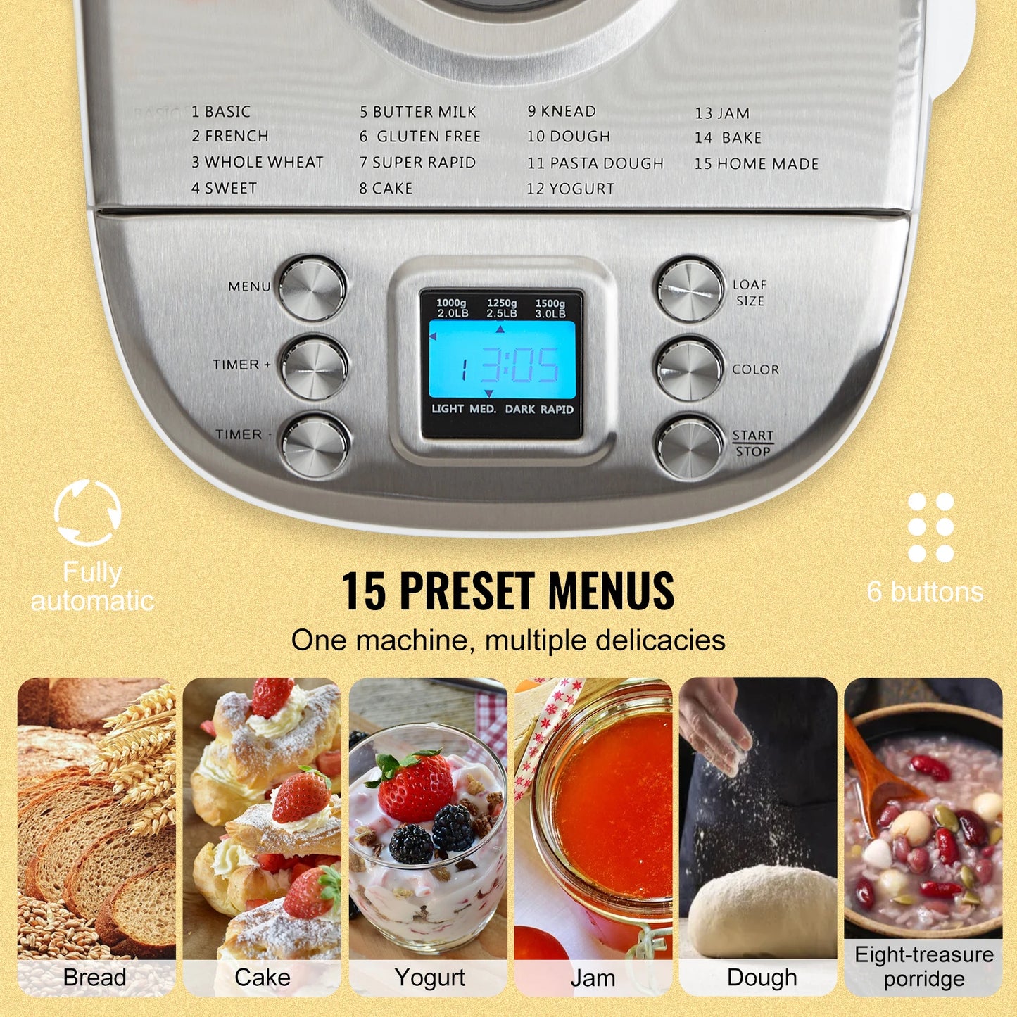 SucceBuy Bread Maker 3 Lb 15 In 1 Automatic Dough Machine With Nonstick Ceramic Pan Gluten Free Setting For Home Bakers