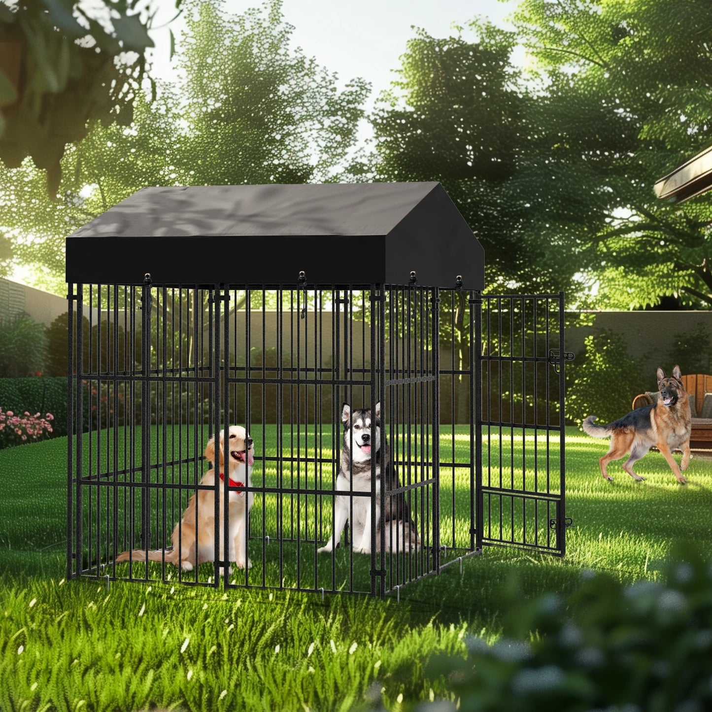 Outdoor Dog Kennel With Roof Heavy Duty Metal Crate