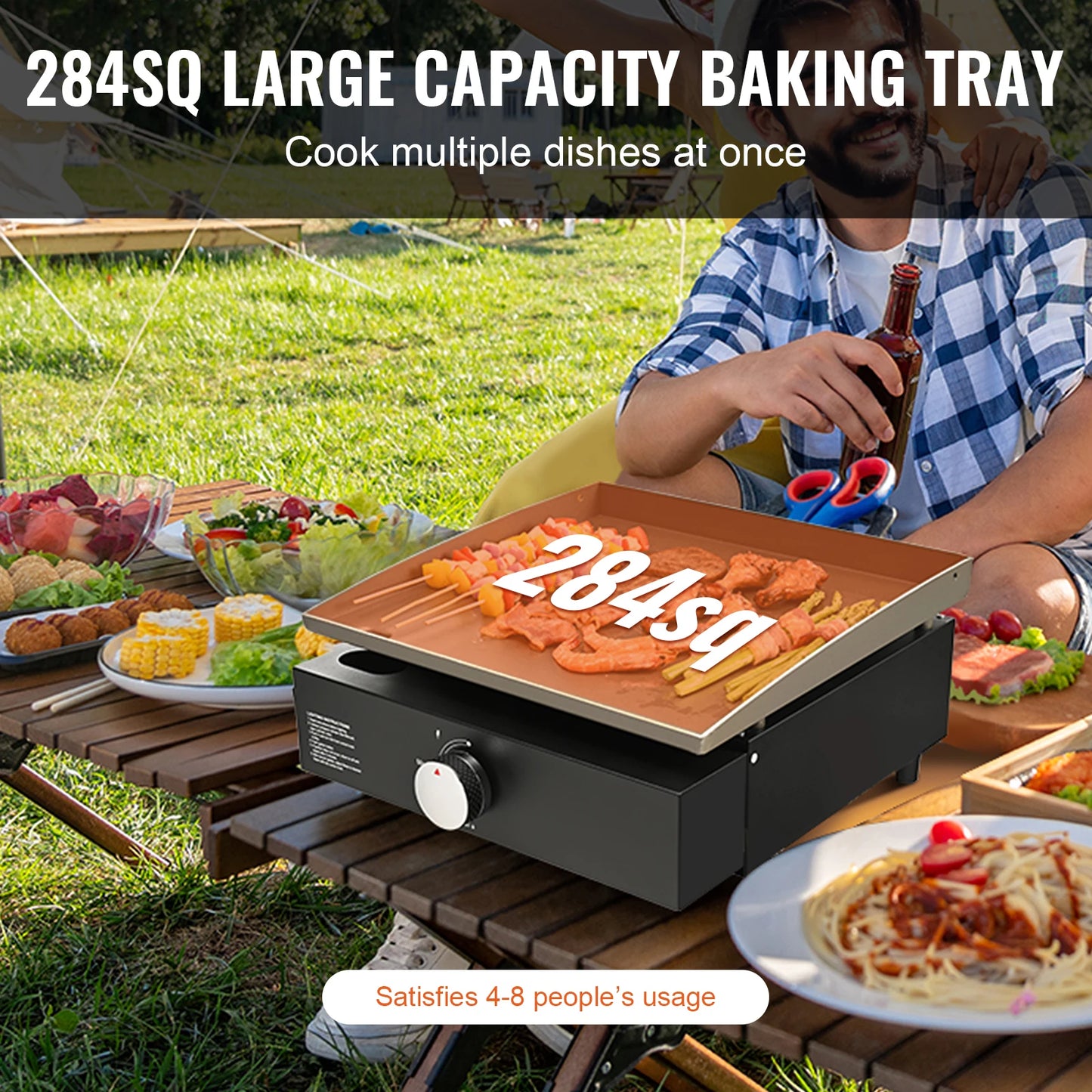 SucceBuy Propane Gas Tabletop Griddle 18 To 24 Inches Nonstick Carbon Steel Portable BBQ For Camping