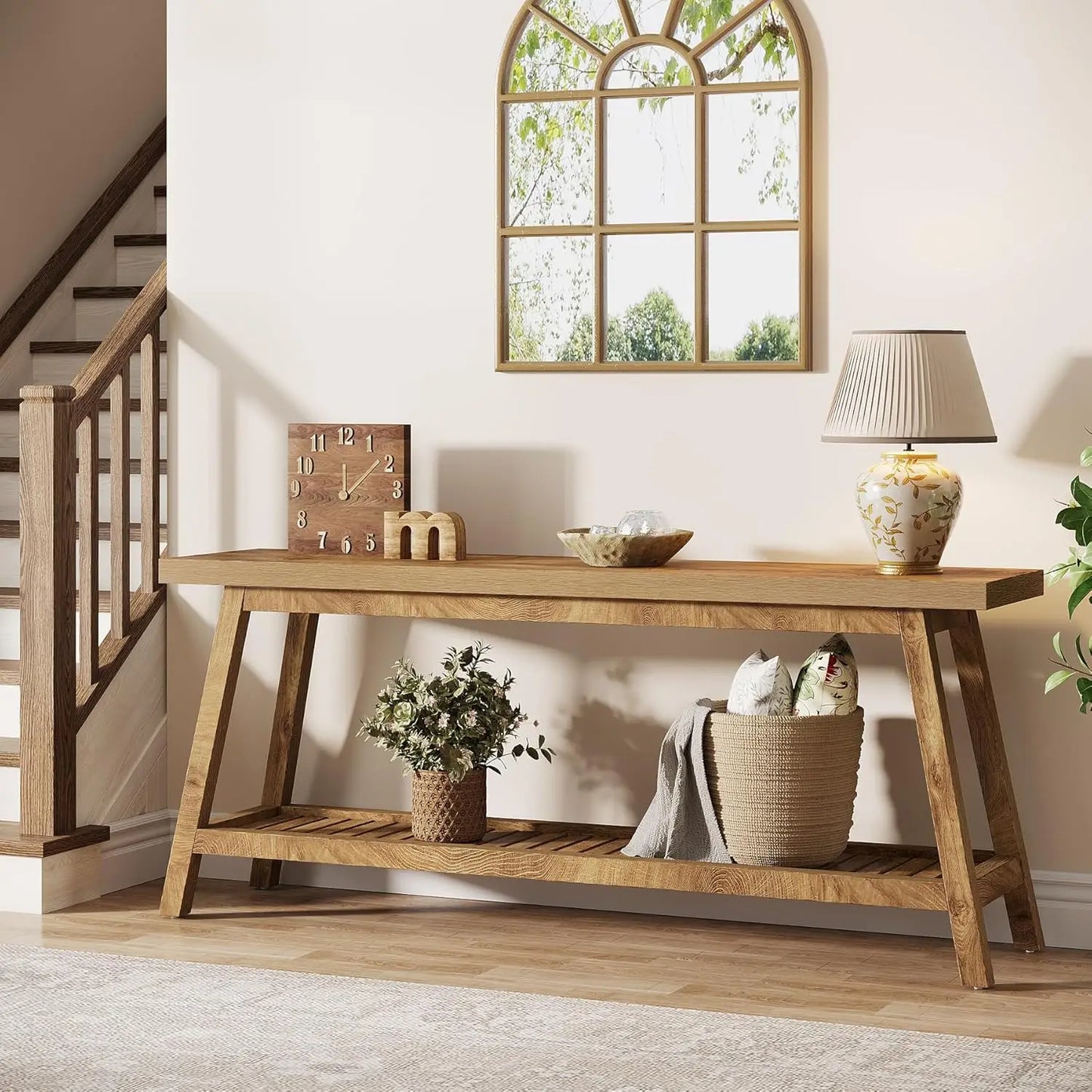 LITTLE TREE Farmhouse 2-Tier Console Table For Entryway