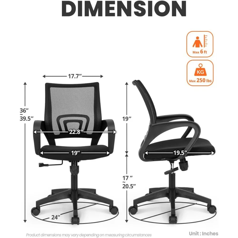 Mesh Office Chair Mid Back With Lumbar Support Adjustable Height